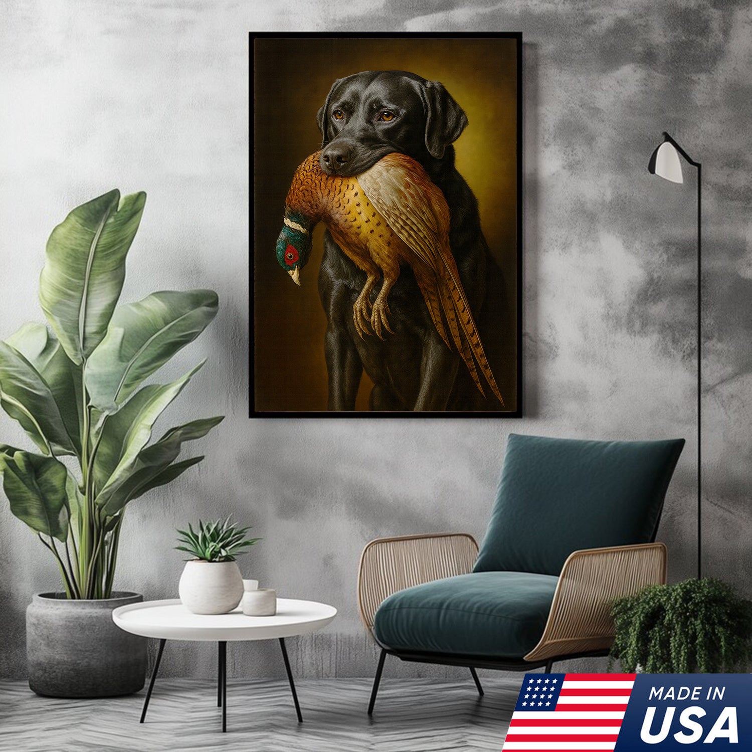 Hunting Dog Wall Art Canvas – Retriever & Pheasant Canvas Print for Hunters, Rustic Cabin Decor