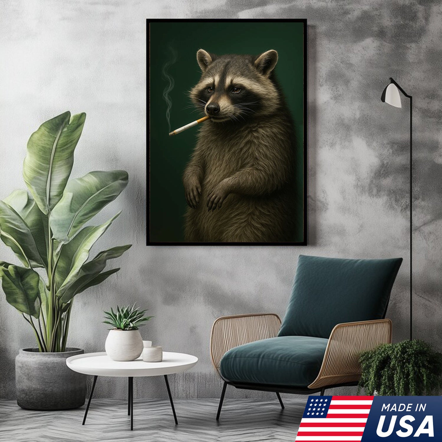 Raccoon Canvas Wall Art – Woodland Animal Print – Rustic Lodge and Cabin Wall Decor