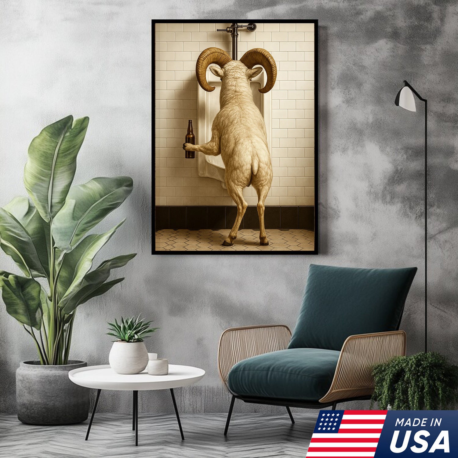 Whimsical Dall Sheep Canvas Wall Art - Funny Rustic Bathroom Decor for Cabin, Farmhouse, and Lodge - Wildlife Humor Print