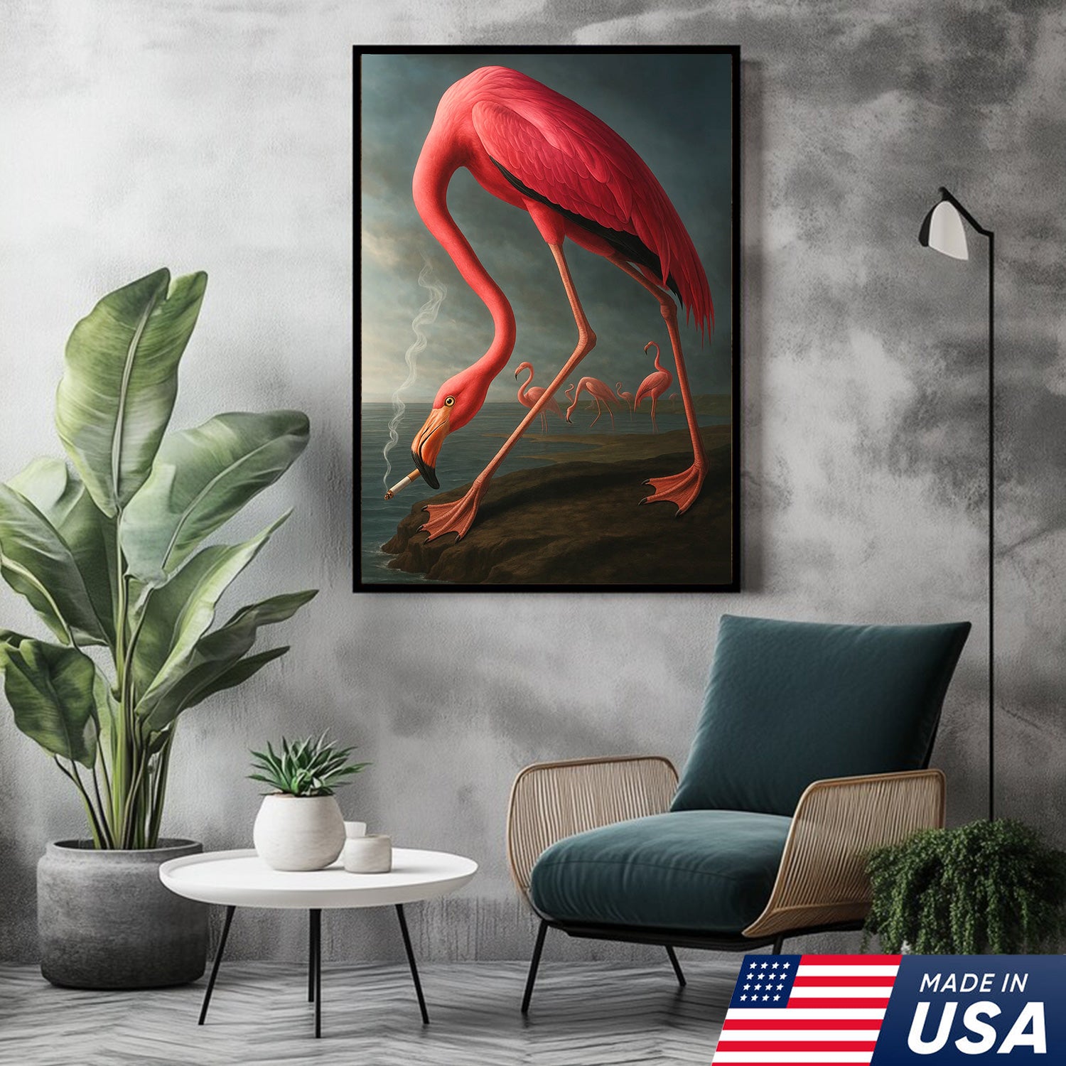 Cool Flamingo Canvas Wall Art – Funny Pink Bird Beach Decor – Unique Coastal Wildlife Print