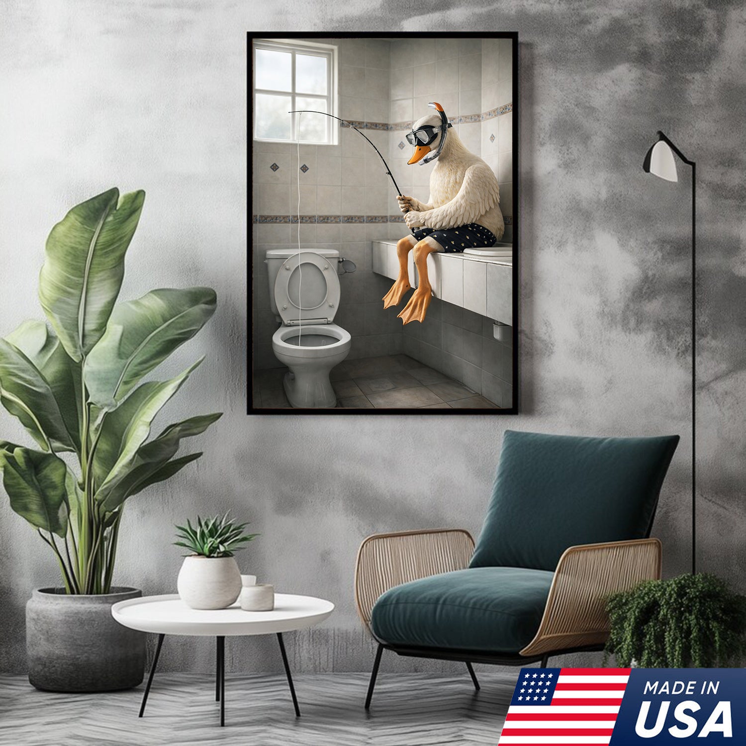 Funny Duck Fishing Canvas – Bathroom Wall Art – Meme Decor