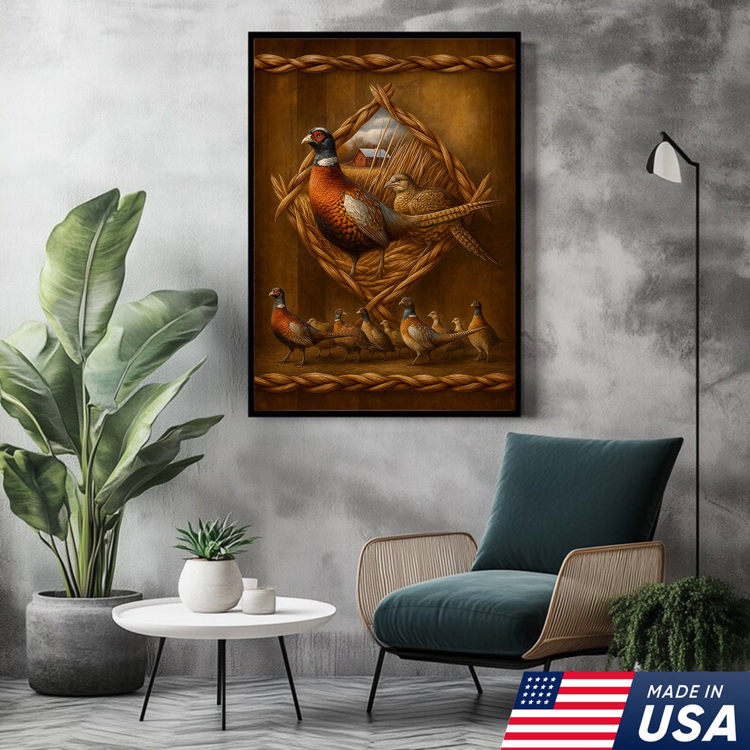 Pheasant Farmhouse Canvas Wall Art – Rustic Country Decor & Perfect Gift for Hunters