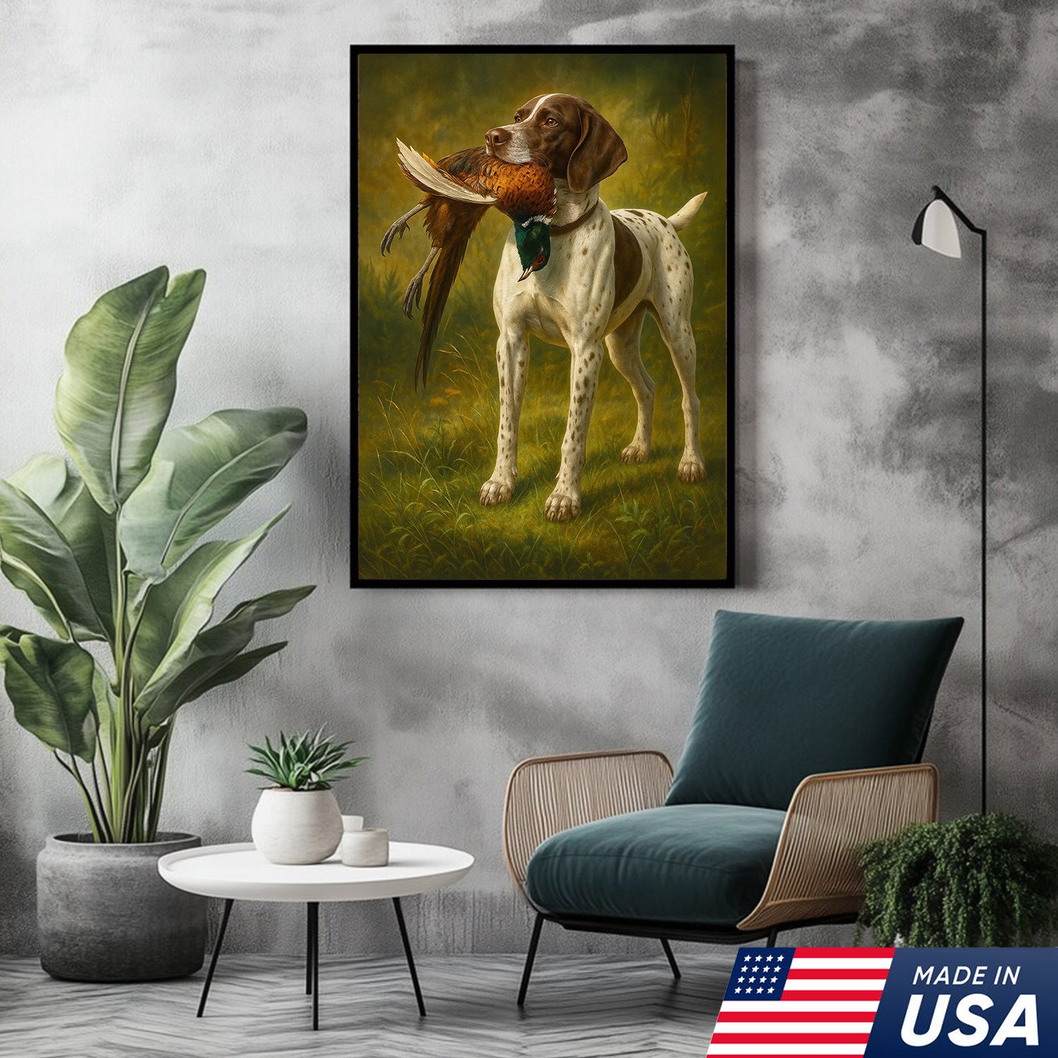 Hunting Dog Canvas Wall Art – Hunting Dog with Pheasant – Rustic Wildlife Canvas Print for Hunter Lodge Decor