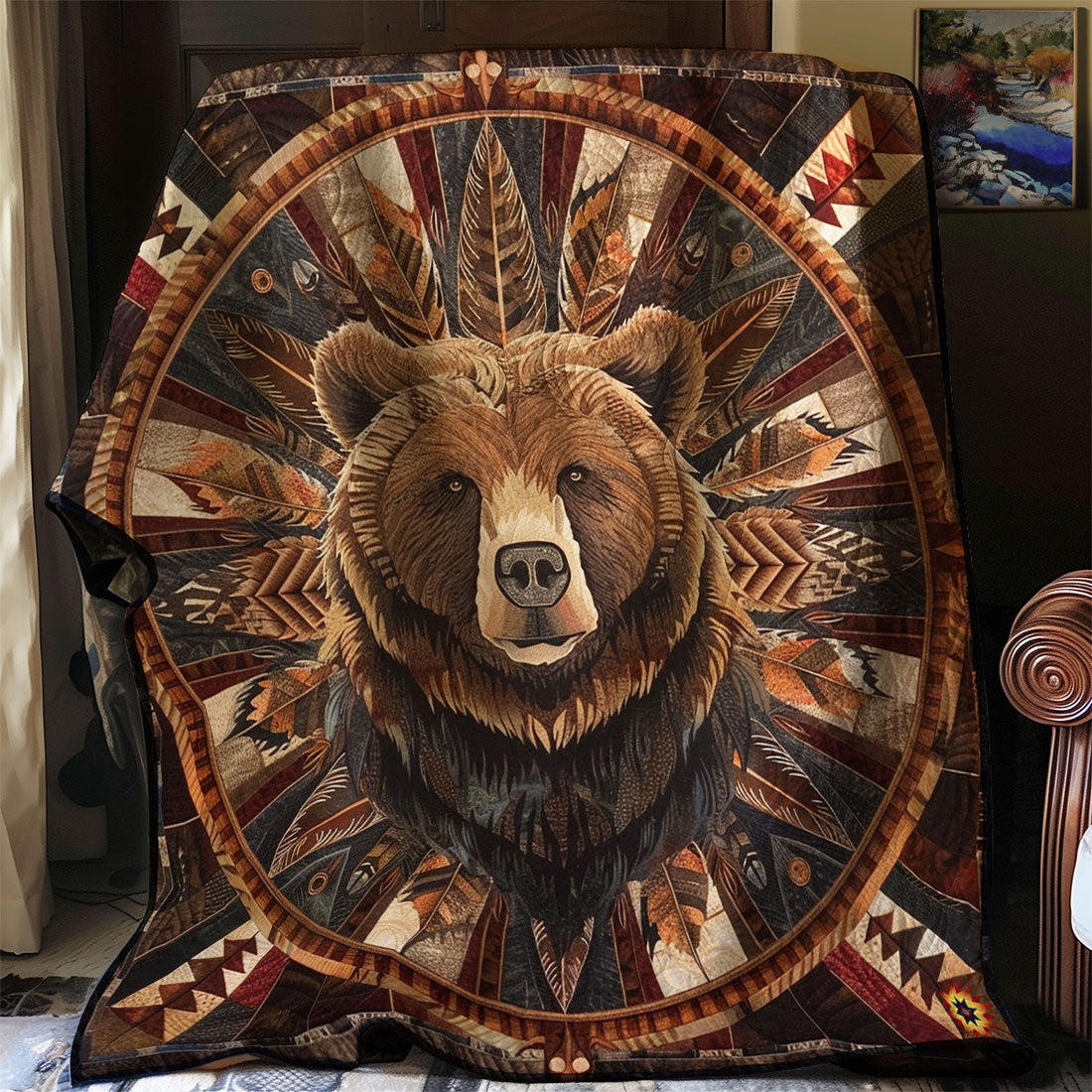 Bear Native American Tranquil Forest Quilt Blanket