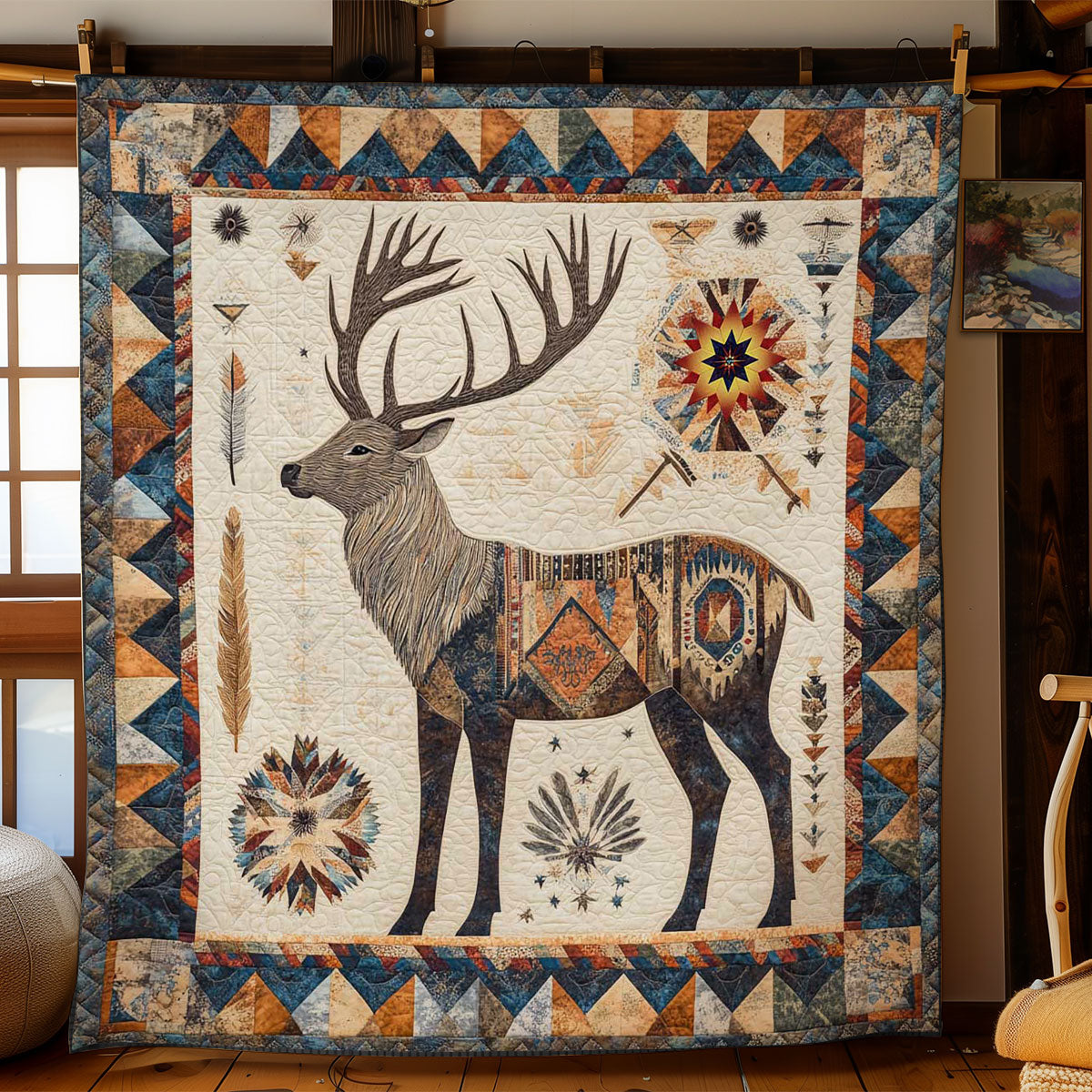 Deer Native American Woodland Retreat Quilt Blanket