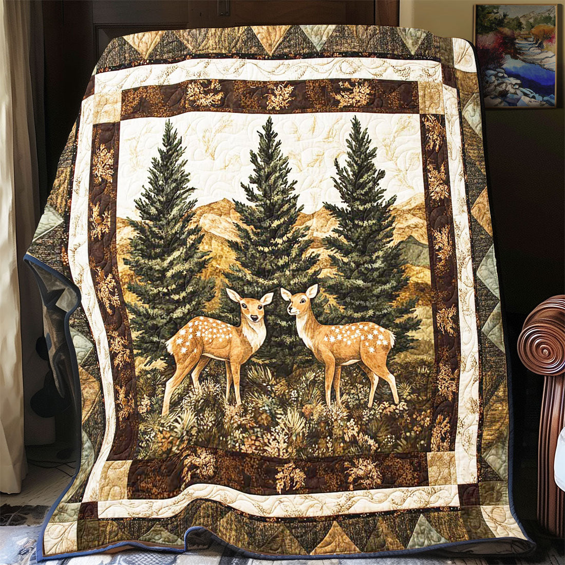 Deer In Forest Quilt Blanket