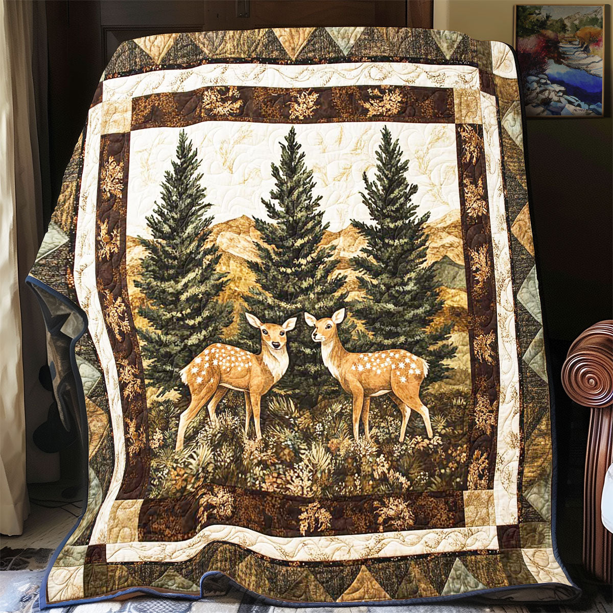 Deer In Forest Quilt Blanket