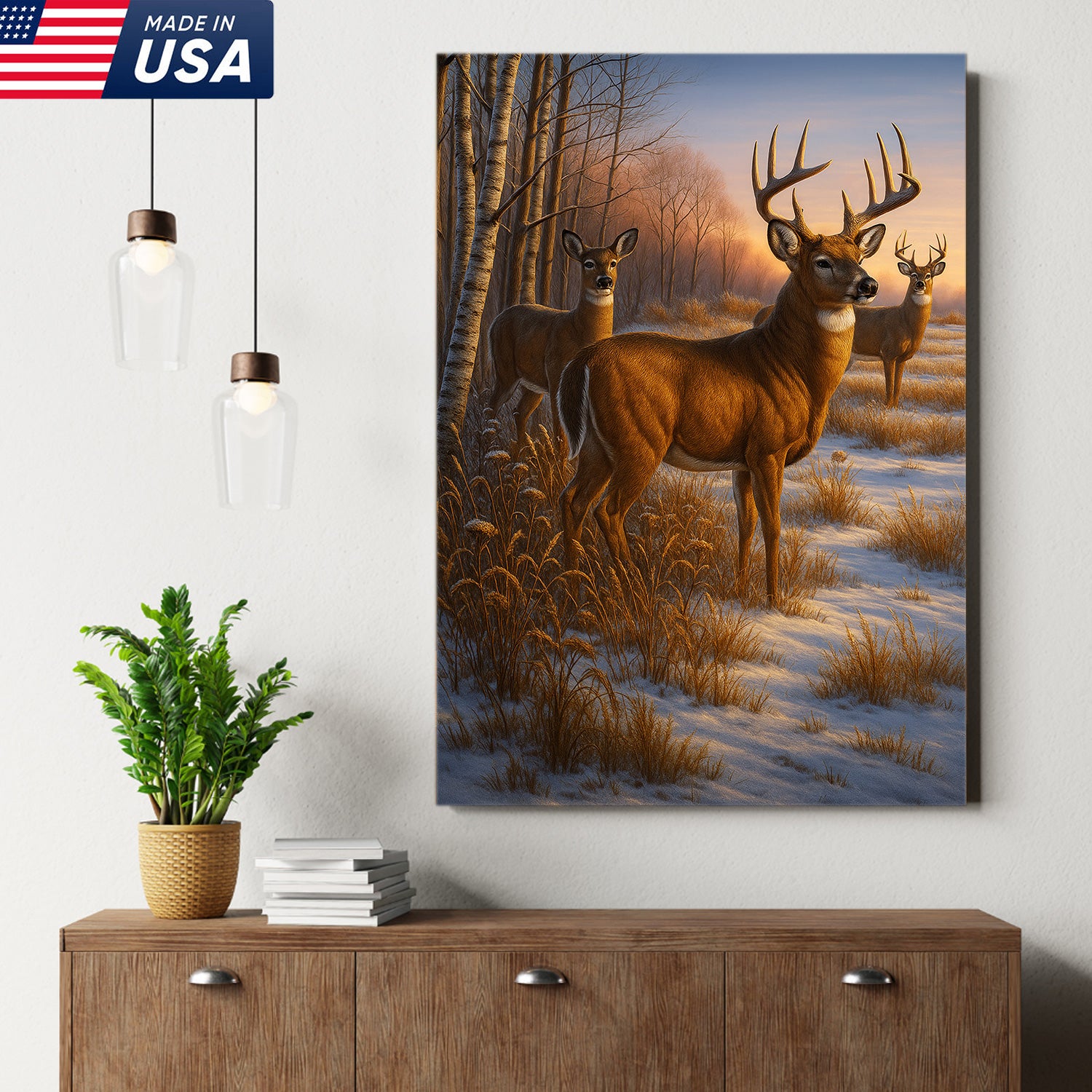 Majestic Deer in Winter Forest Canvas – Realistic Wildlife Canvas Wall Art for Hunters