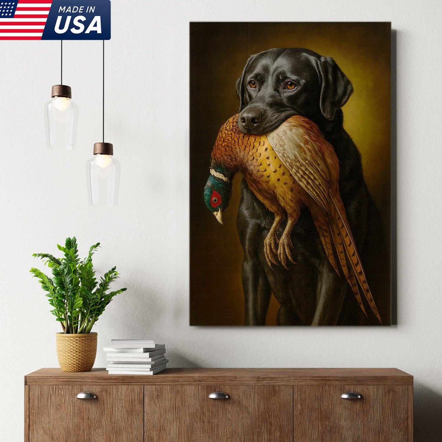 Hunting Dog Wall Art Canvas – Retriever & Pheasant Canvas Print for Hunters, Rustic Cabin Decor