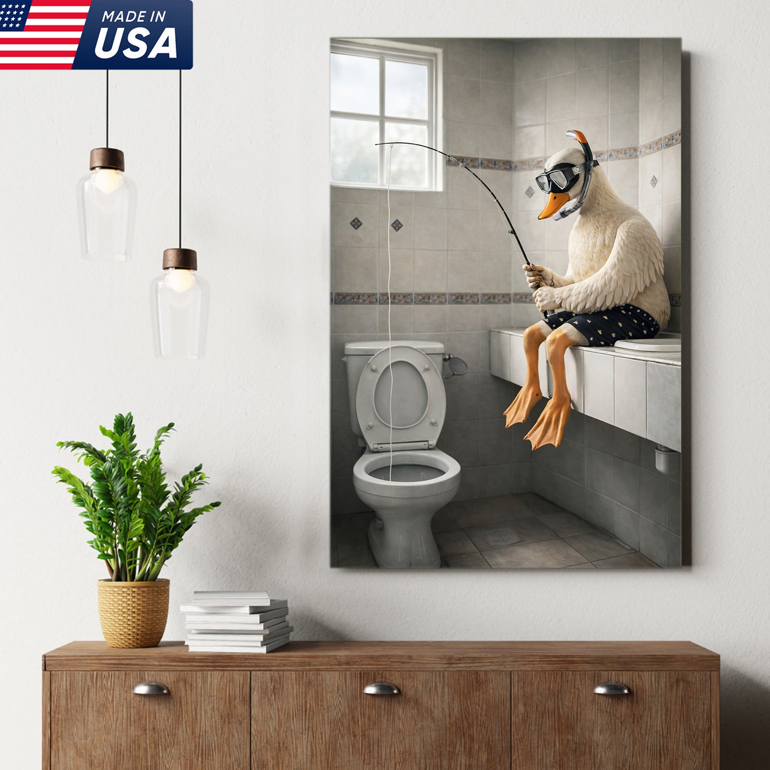 Funny Duck Fishing Canvas – Bathroom Wall Art – Meme Decor