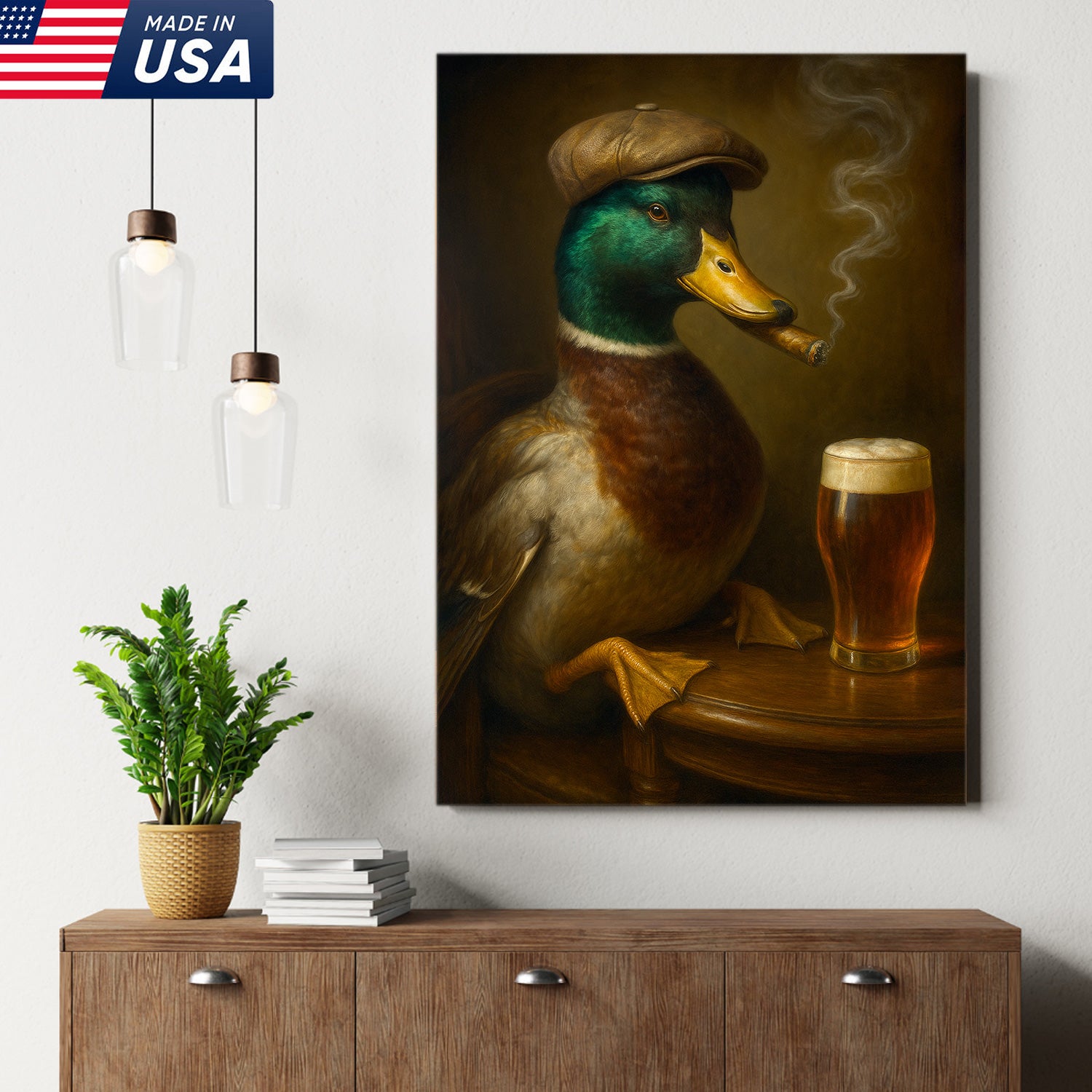 Mallard Duck Gentle Beer Smoking Canvas – Funny Rustic Wall Art for Hunters, Cabin, Bar & Man Cave