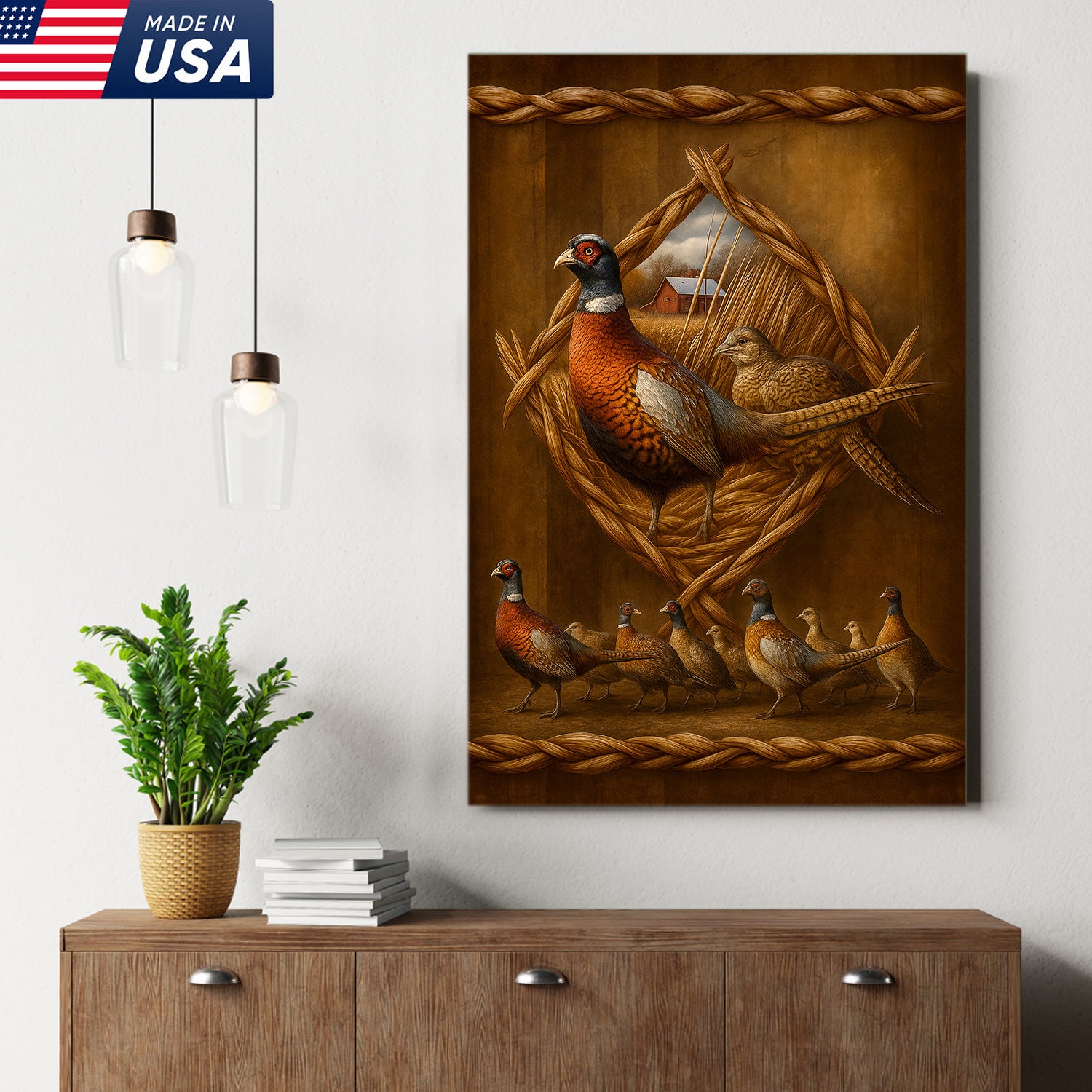 Pheasant Farmhouse Canvas Wall Art – Rustic Country Decor & Perfect Gift for Hunters
