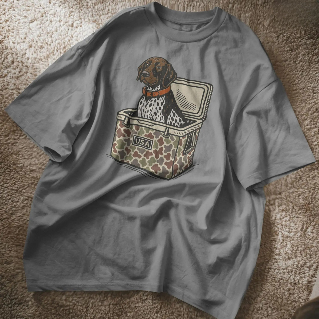 Southern Boy Hunting Dog Shirt – Funny Duck Dog in Cooler Tee - German Shorthaired Pointer Camo Cooler Shirt