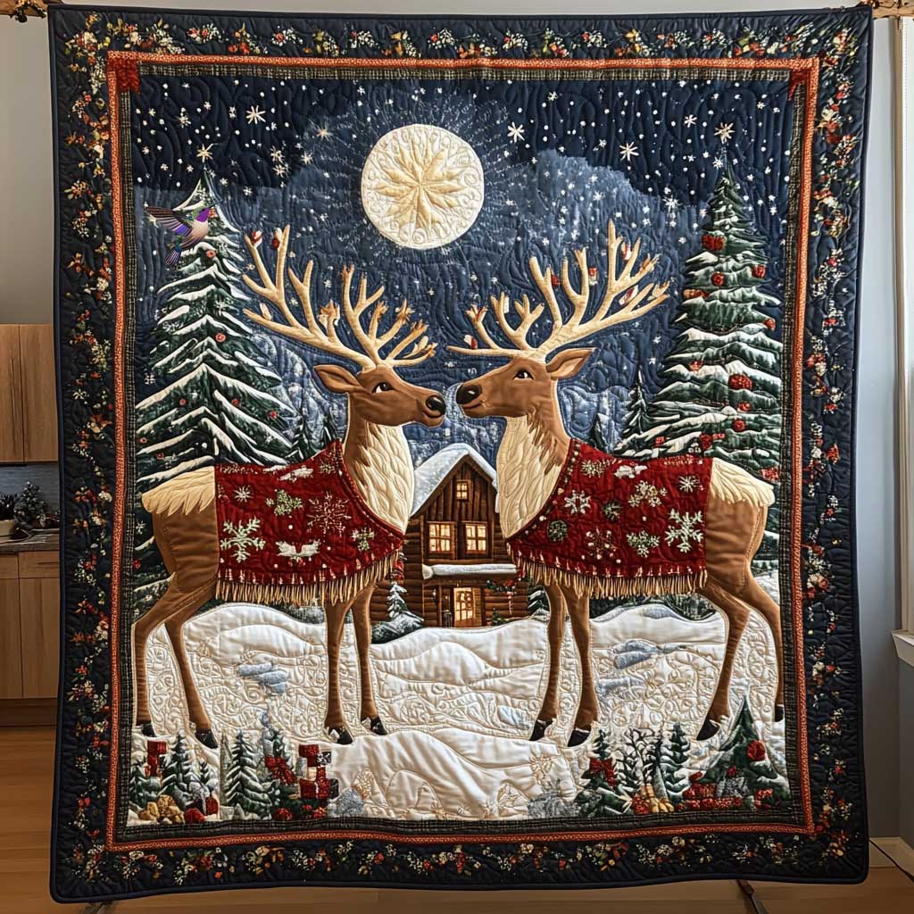 Couple Reindeer Christmas Quilt Blanket