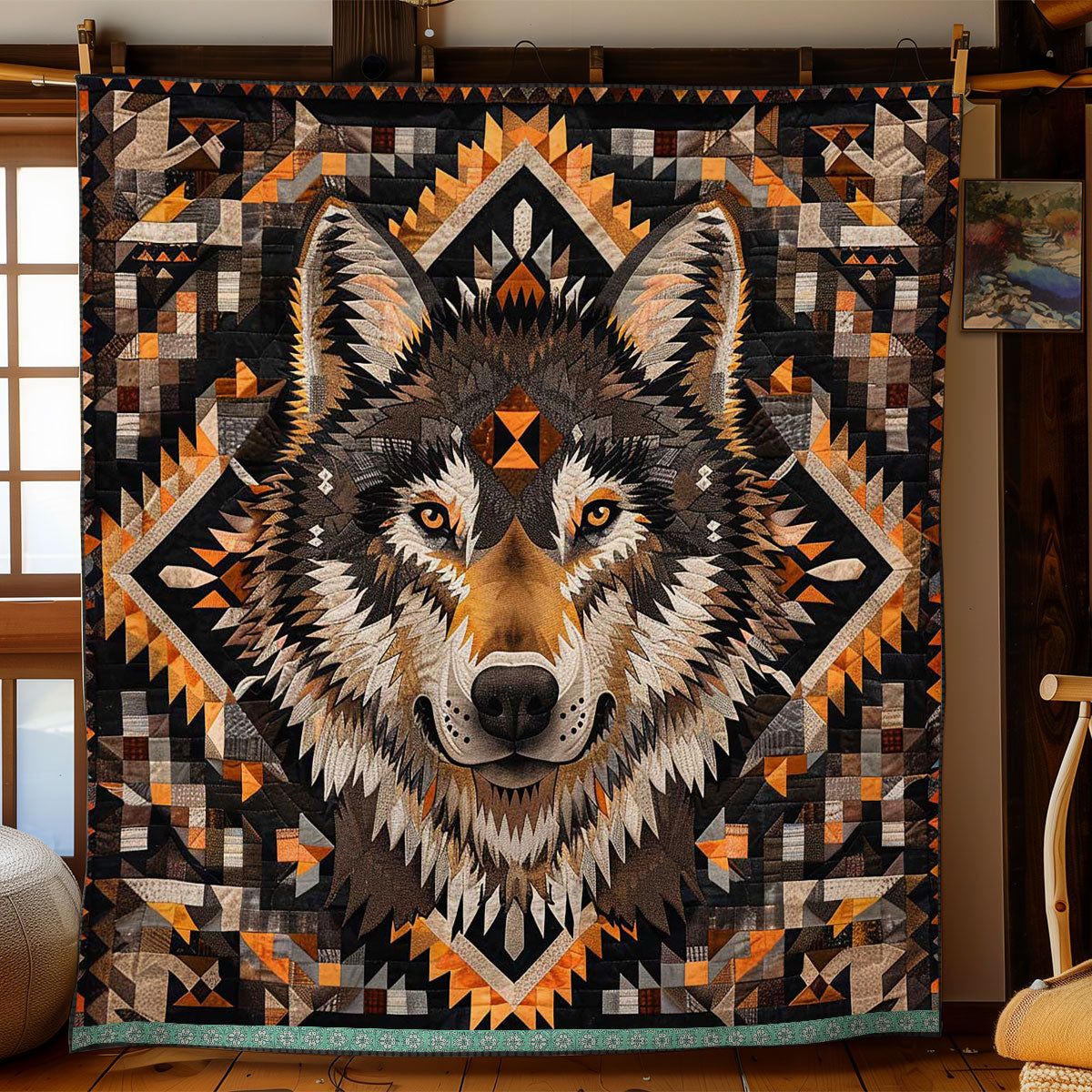 Wolf Native American Stillwater Retreat Quilt Blanket