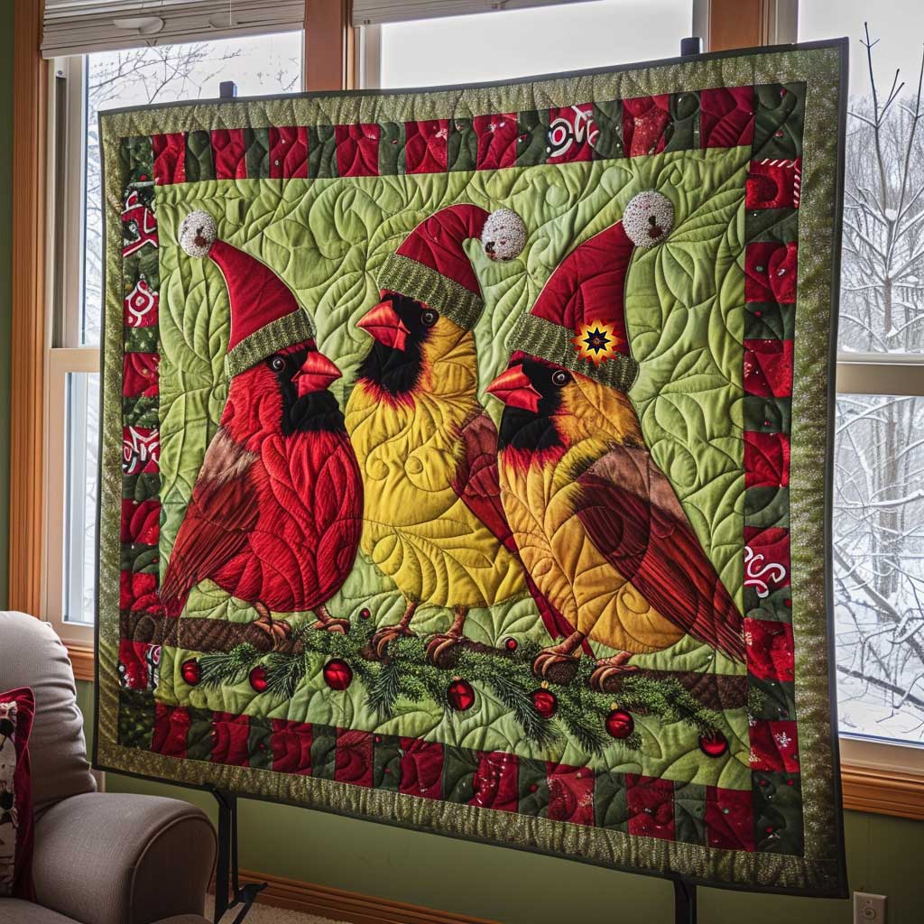 Cardinals In Christmas Quilt Blanket