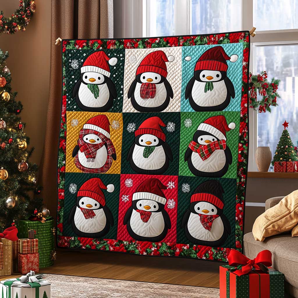 Christmas Penguin Jolly Season Quilt Blanket