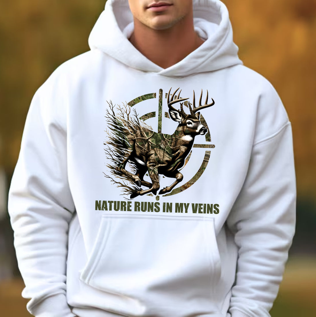 Camo Deer Sweatshirts for Hunters – Nature Runs In My Veins Outdoor Tee