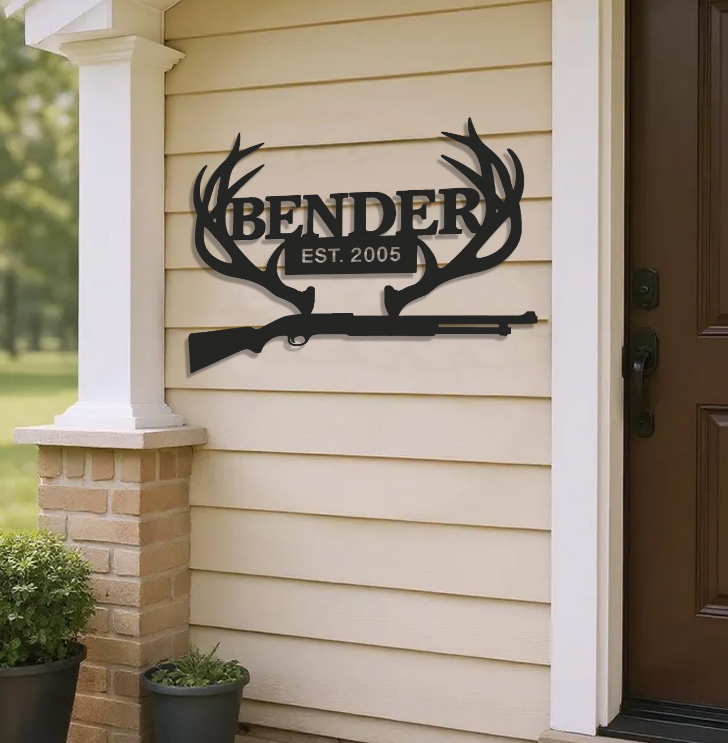 Personalized Metal Sign WITH LED/WITHOUT LED – Deer Antler Hunting Wall Decor with Rifle – Custom Rustic Cabin Sign for Hunters