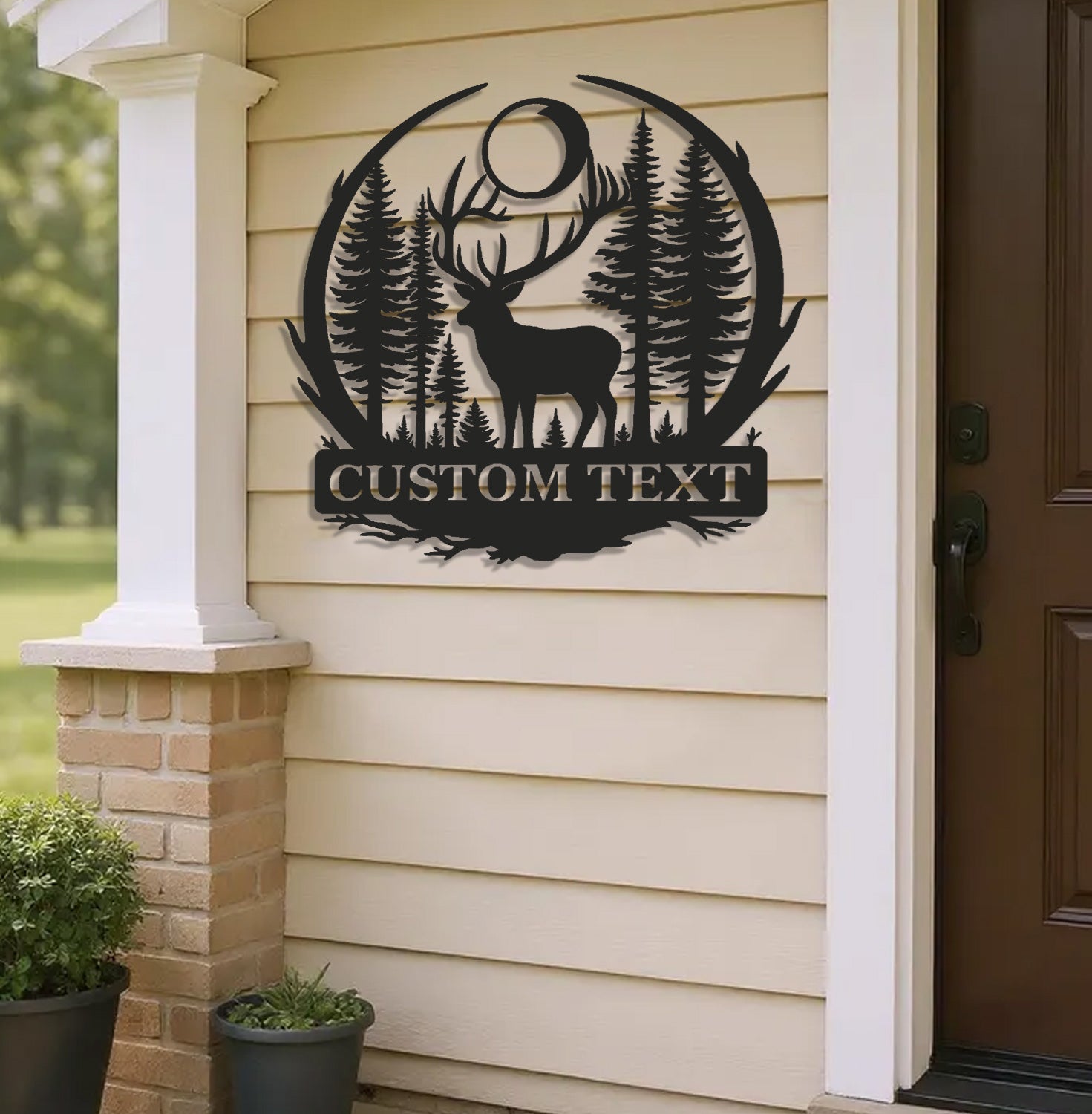 Personalized Metal Sign WITH LED/WITHOUT LED – Deer and Forest Silhouette Wall Art – Custom Rustic Cabin and Lodge Hunting Decor