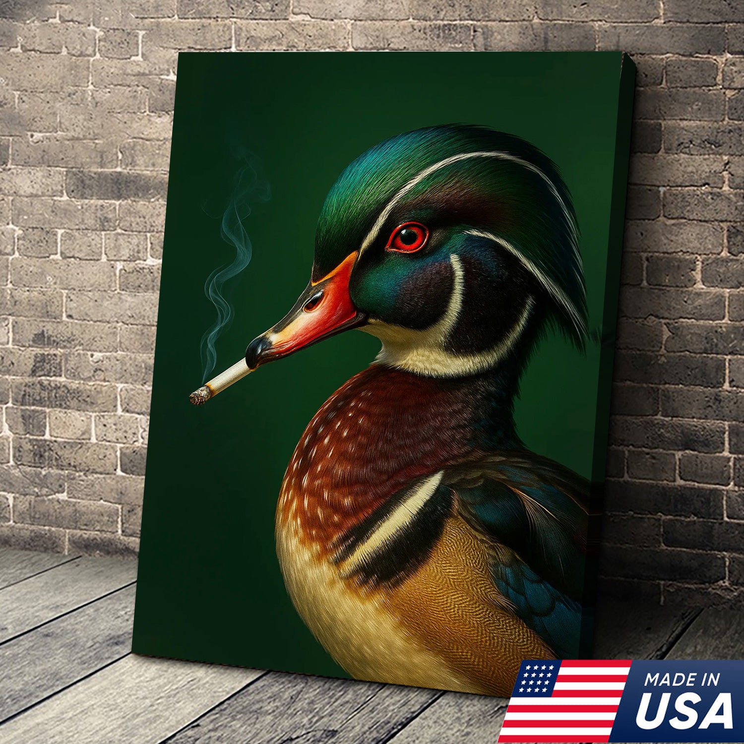 Wood Duck Wall Art Canvas - Vibrant Wildlife Cabin Decor - Unique Hunting Lodge Artwork