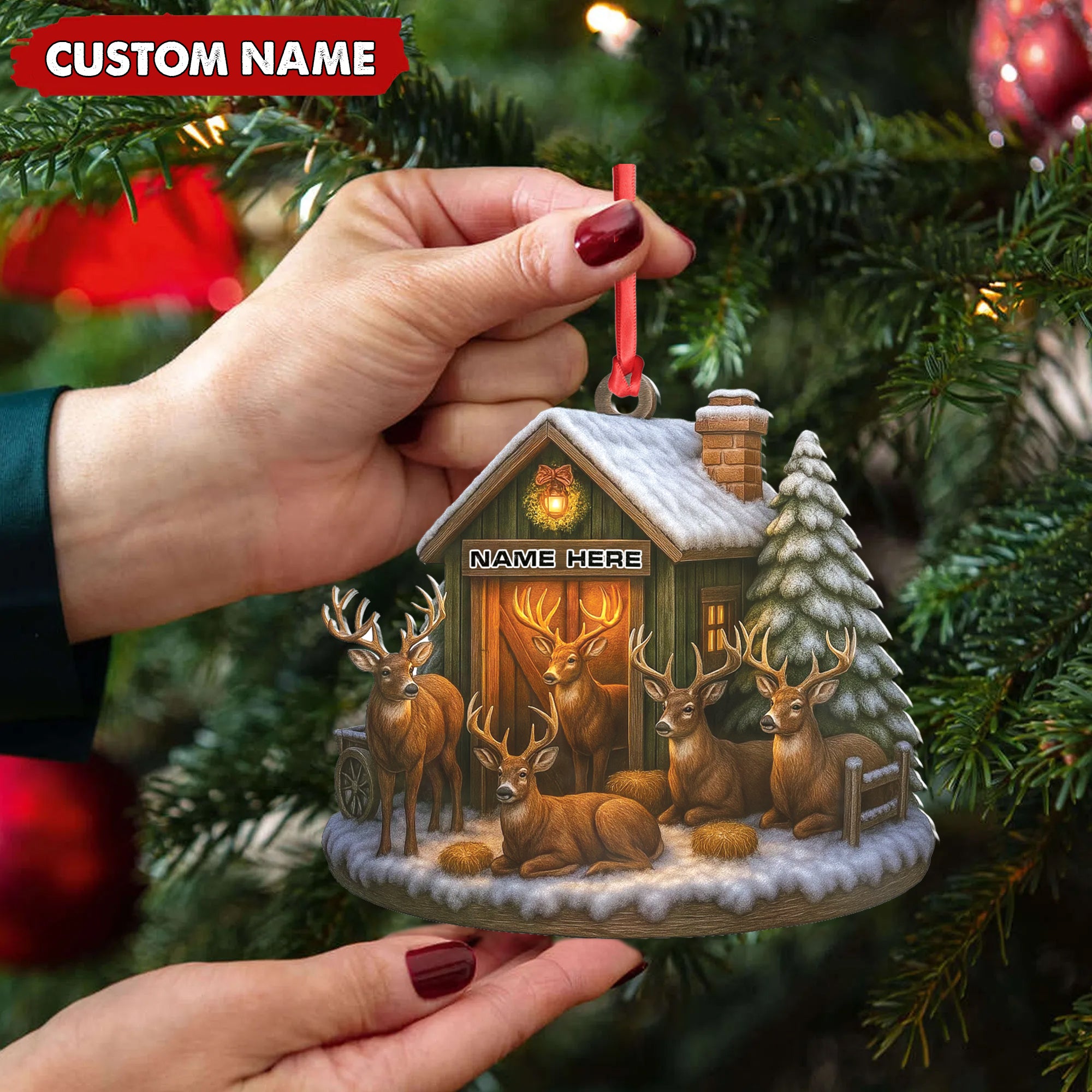 Personalized Acrylic Deer Family Christmas Ornament – Rustic Holiday Cabin Decor for Hunters & Wildlife Lovers
