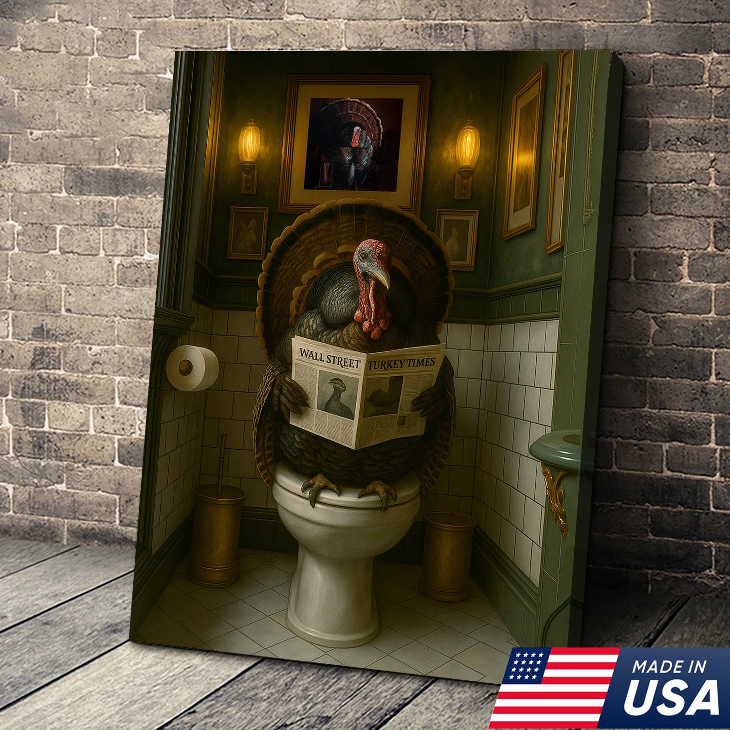 Funny Turkey Bathroom Wall Art – Rustic Cabin Toilet Humor Canvas Decor, Made in USA