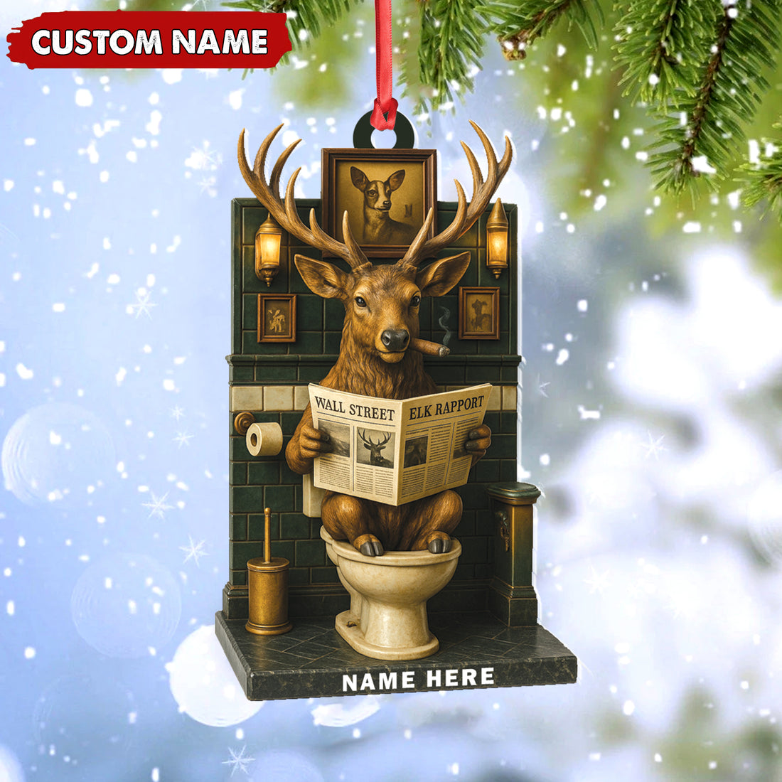 Personalized Acrylic Deer Bathroom Christmas Ornament – Funny Personalized Holiday Decor for Hunters & Wildlife Lovers
