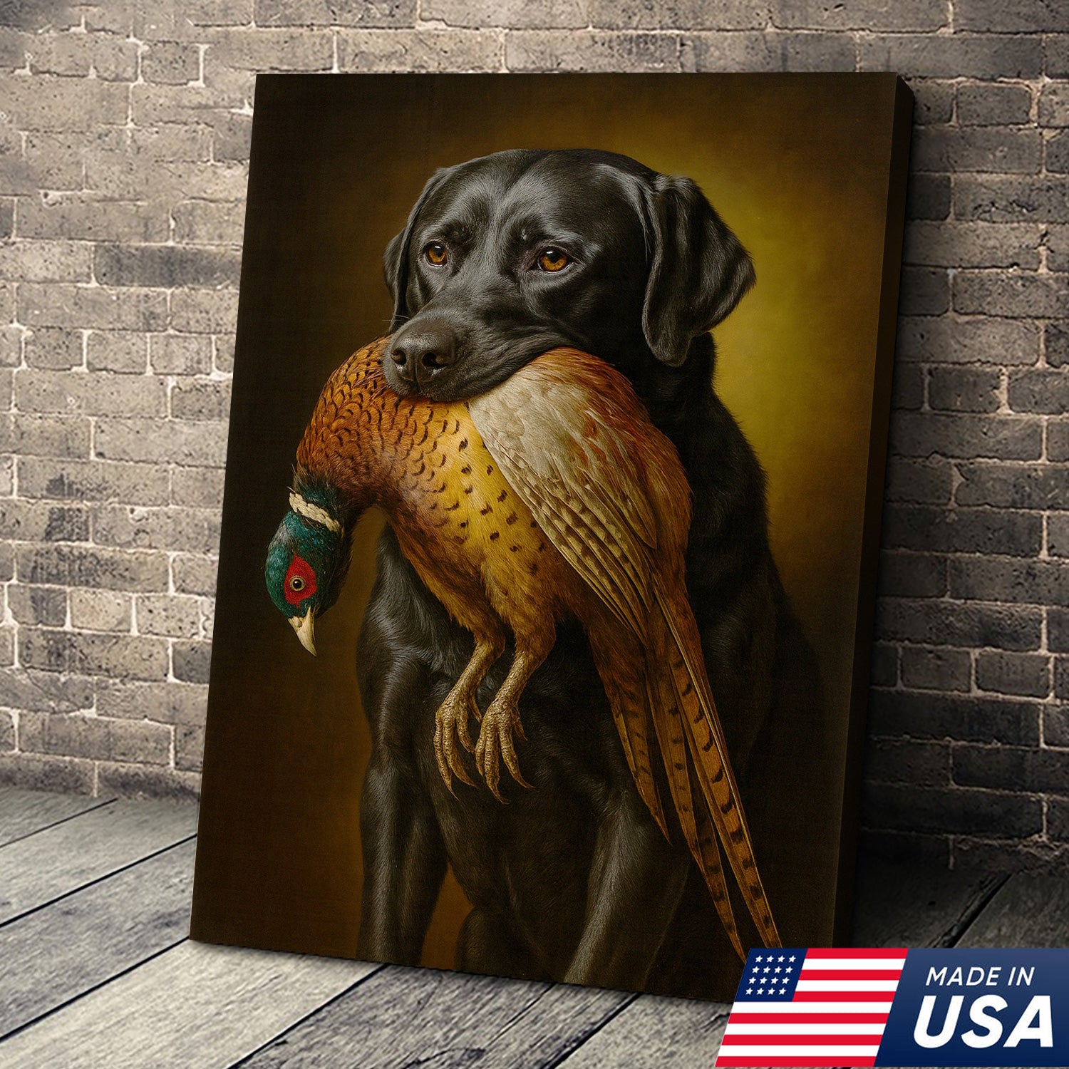 Hunting Dog Wall Art Canvas – Retriever & Pheasant Canvas Print for Hunters, Rustic Cabin Decor