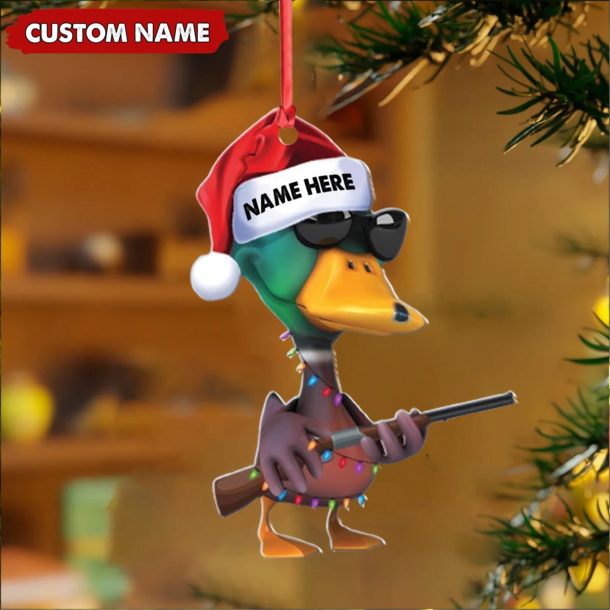 Personalized Funny Duck Hunting Acrylic Christmas Ornament – Custom Gift for Hunters & Outdoor Lovers