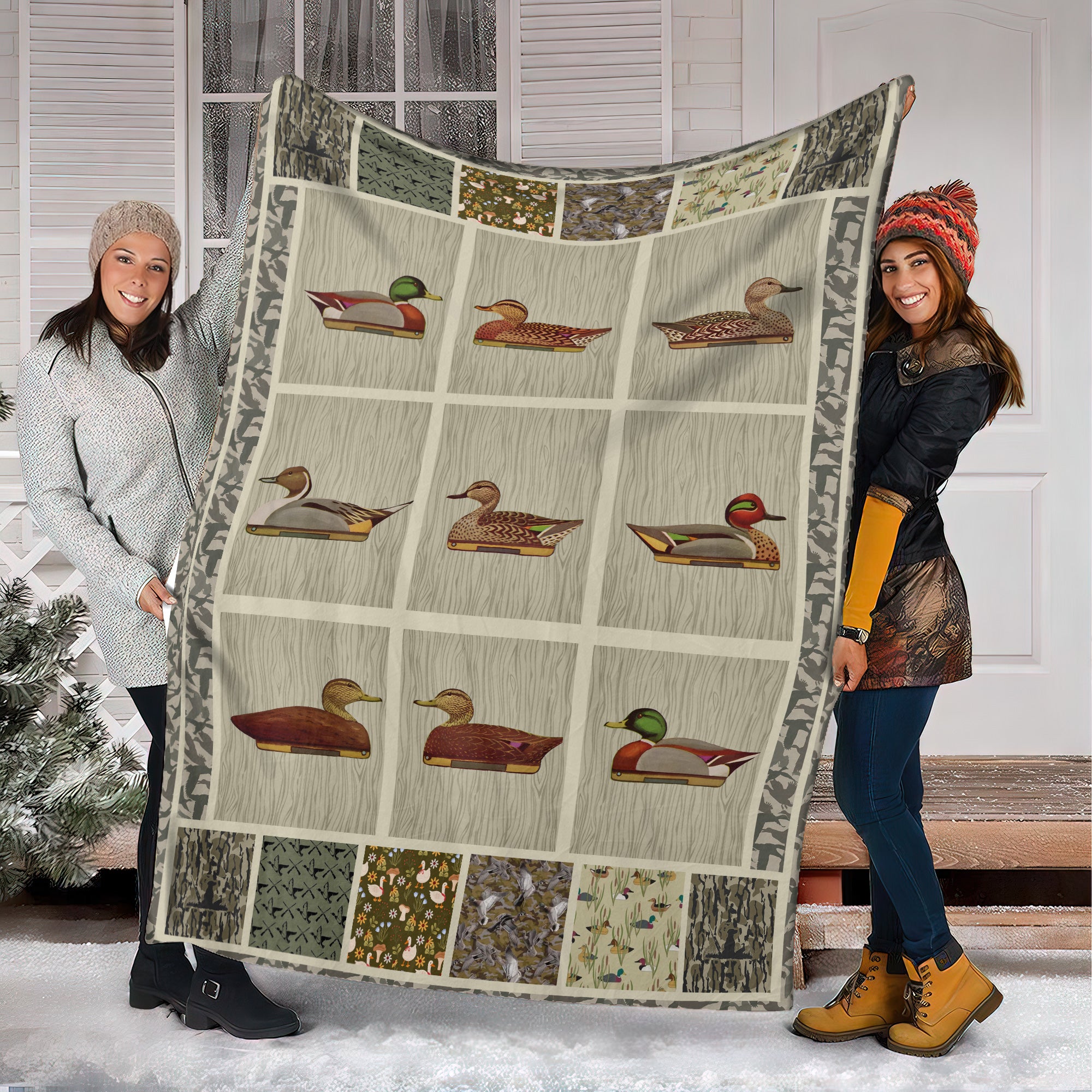 Duck Decoy Patchwork Fleece Blanket – Cozy Hunting Cabin Gift