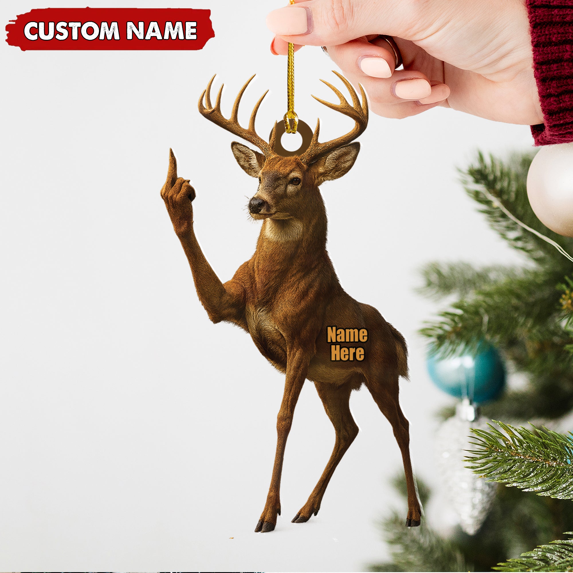 Personalized Funny Deer Buck Fukin' Finger Hunting Acrylic Christmas Ornament – Custom Gift for Hunters