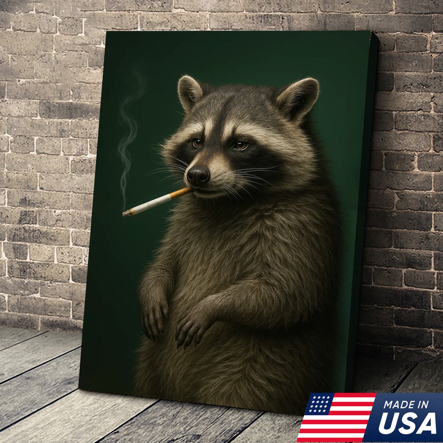 Raccoon Canvas Wall Art – Woodland Animal Print – Rustic Lodge and Cabin Wall Decor