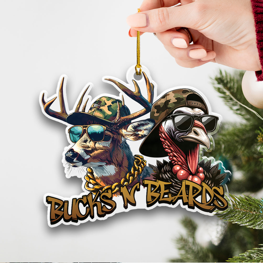 Personalized Funny Bucks ‘N Beards Ornament – Cool Gift for Hunters & Outdoorsmen