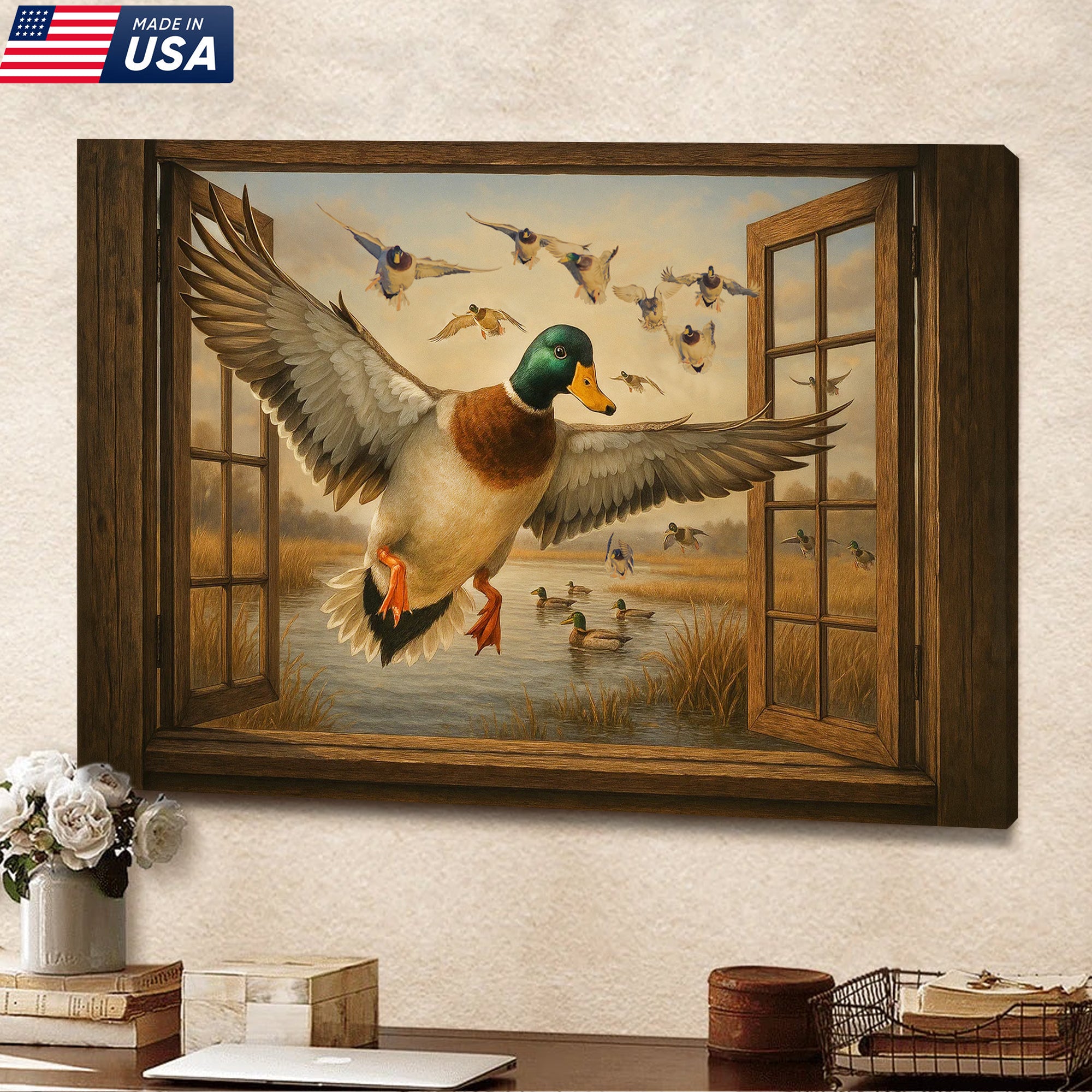 Duck Hunting Canvas Painting – Wildlife Wall Decor for Hunters