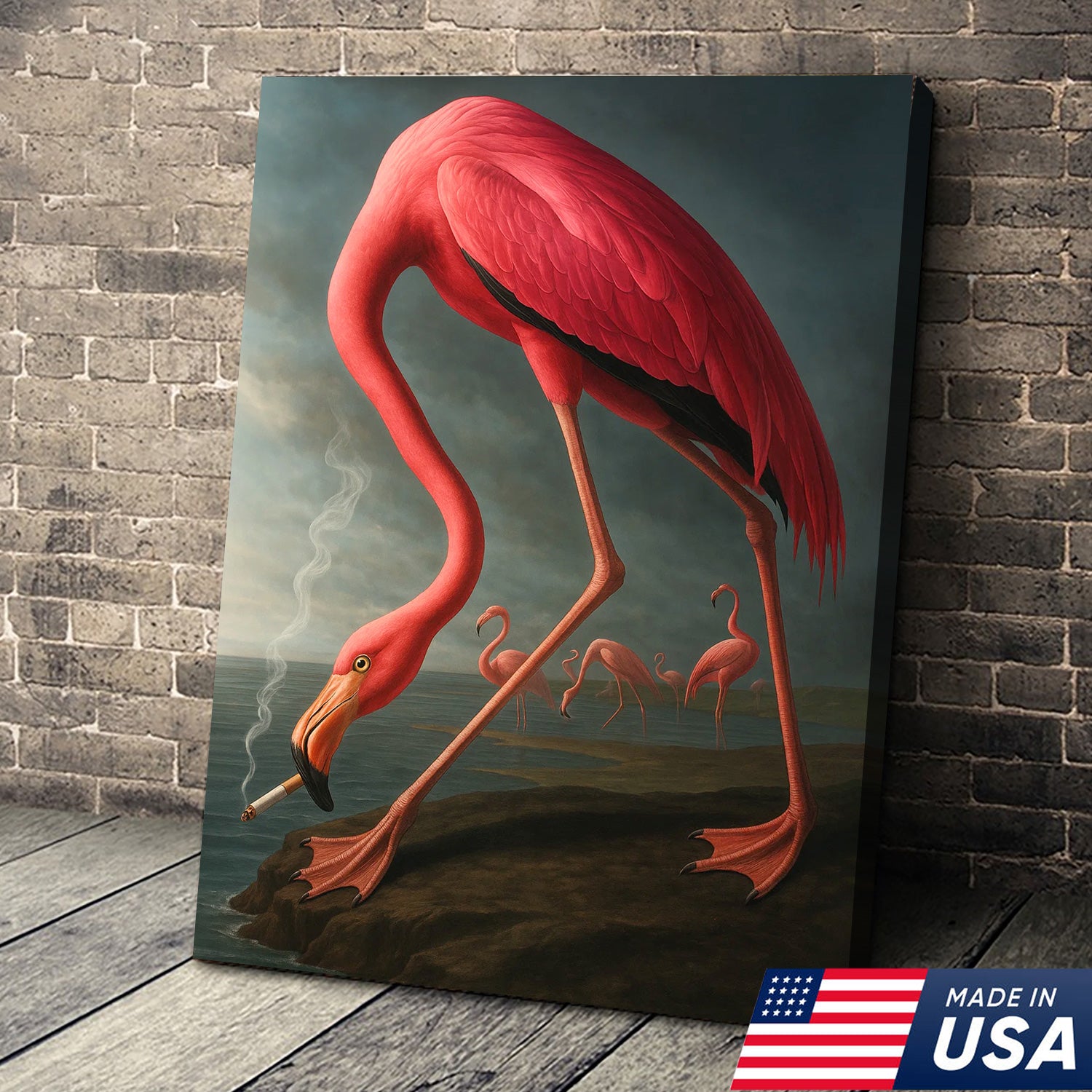 Cool Flamingo Canvas Wall Art – Funny Pink Bird Beach Decor – Unique Coastal Wildlife Print