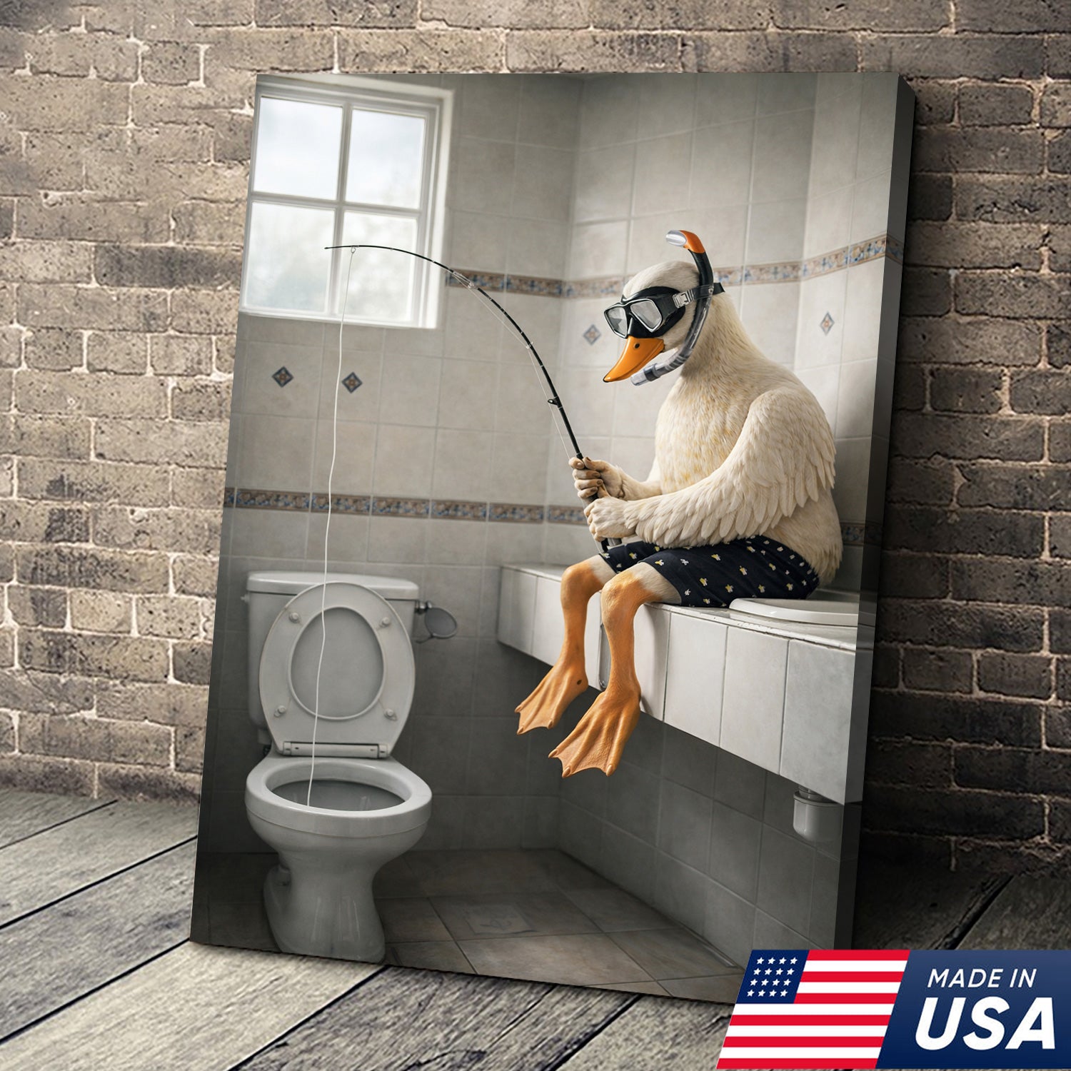 Funny Duck Fishing Canvas – Bathroom Wall Art – Meme Decor