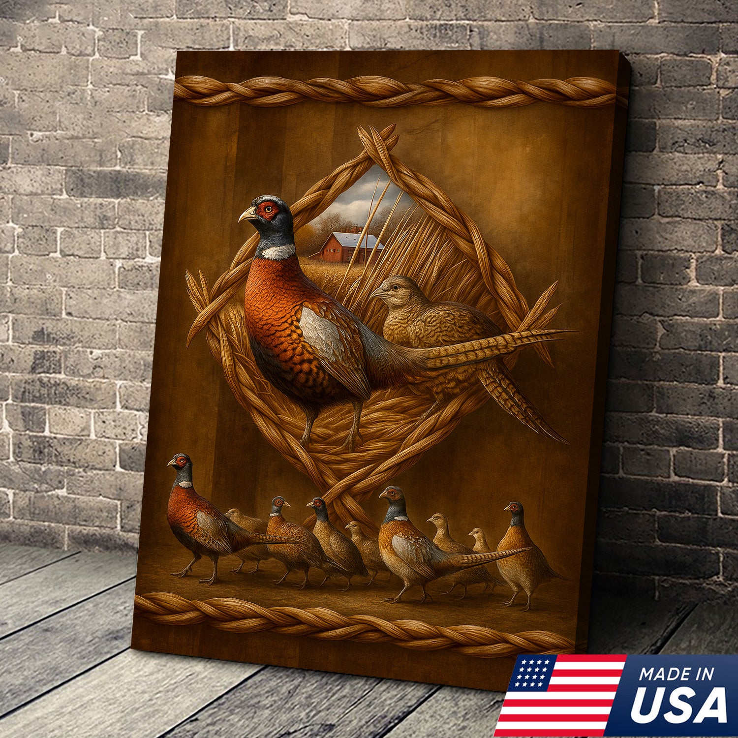 Pheasant Farmhouse Canvas Wall Art – Rustic Country Decor & Perfect Gift for Hunters