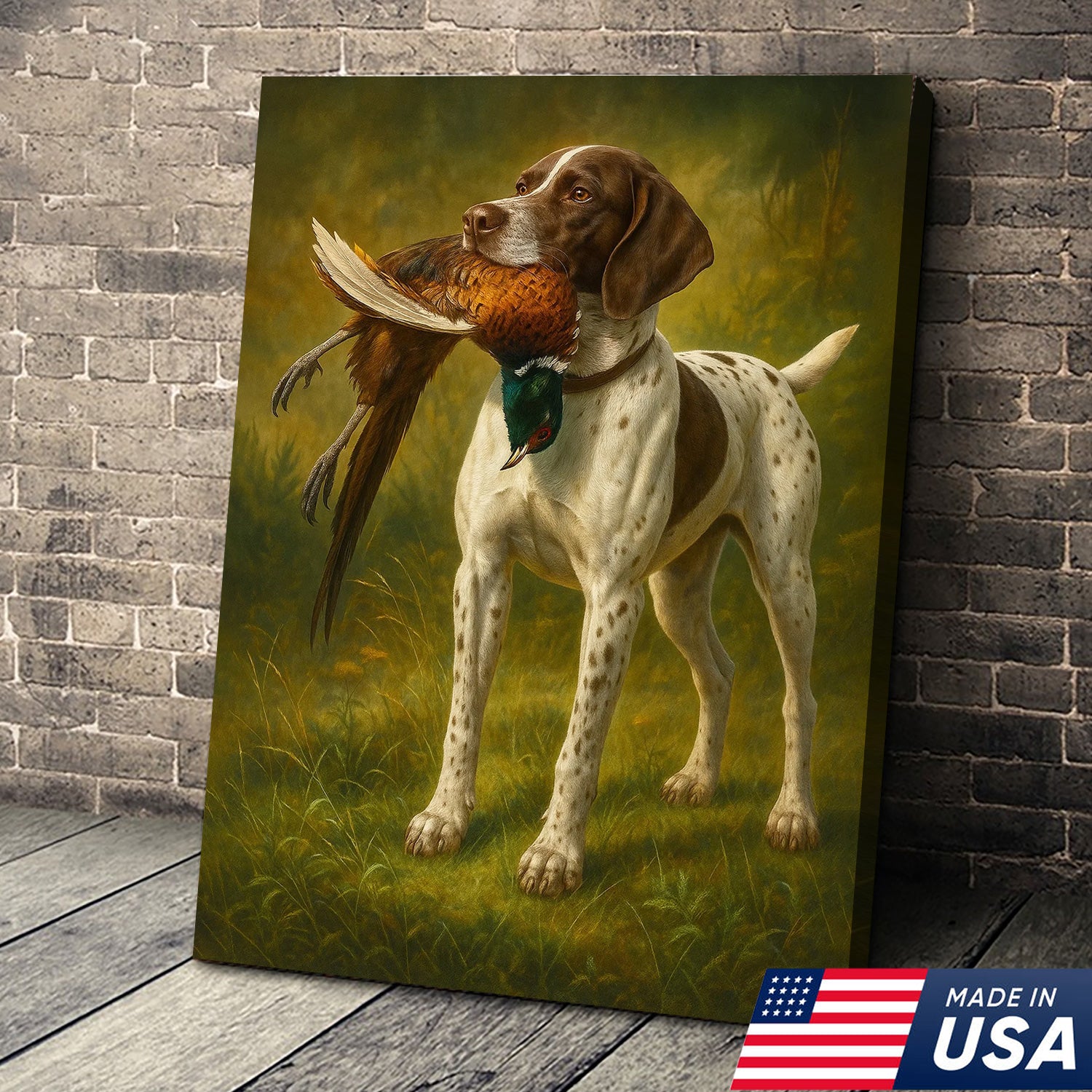 Hunting Dog Canvas Wall Art – Hunting Dog with Pheasant – Rustic Wildlife Canvas Print for Hunter Lodge Decor