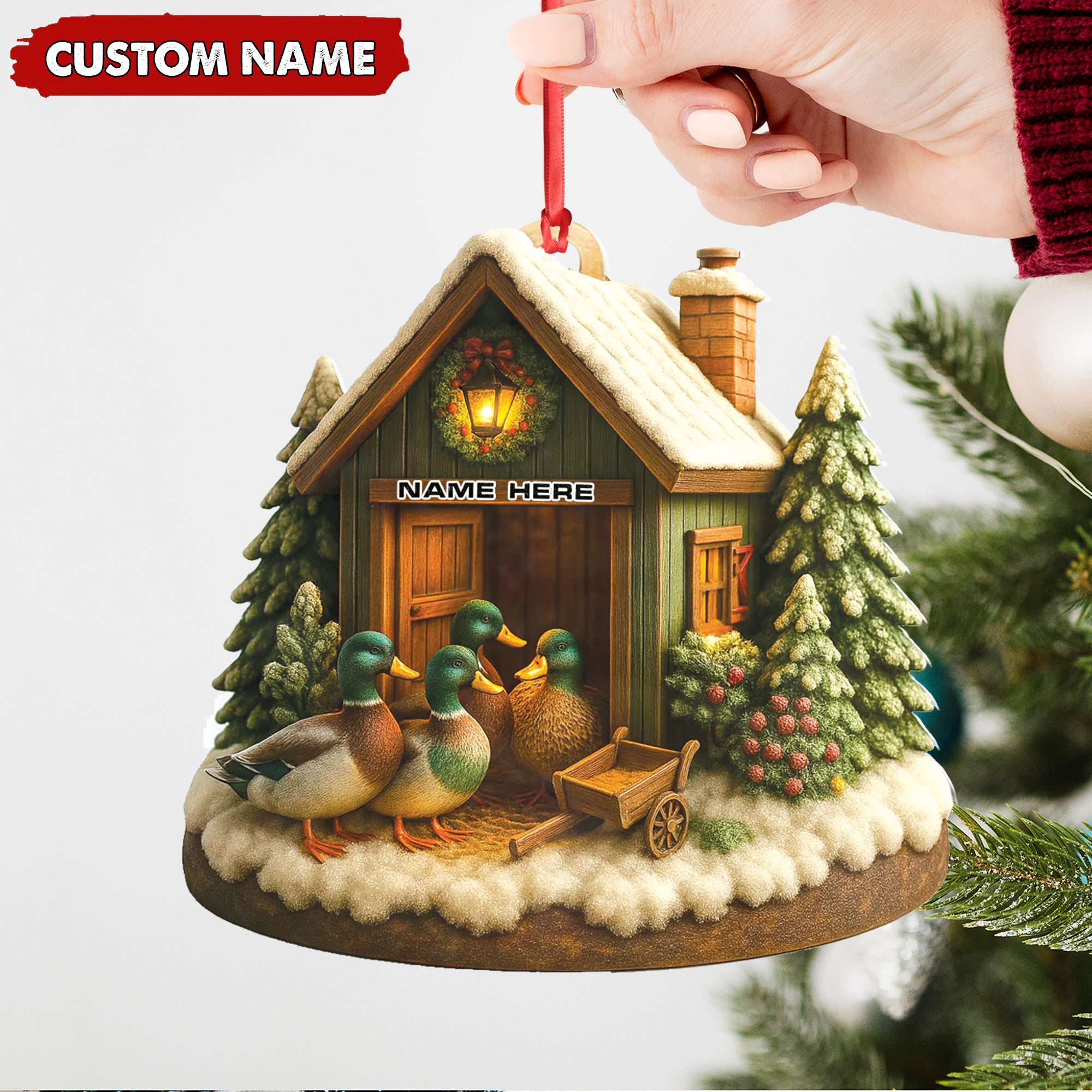 Personalized Acrylic Mallard Duck Family Christmas Ornament – Rustic Holiday Cabin Decor for Nature & Wildlife Lovers