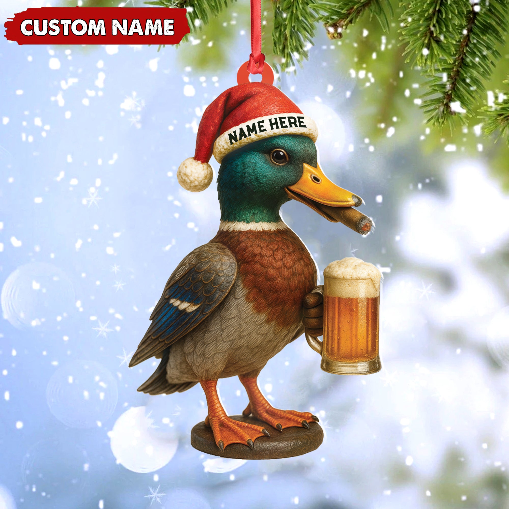 Personalized Mallard Duck Christmas Acrylic Ornament – Custom Name Holiday Decor for Hunters & Nature Lovers