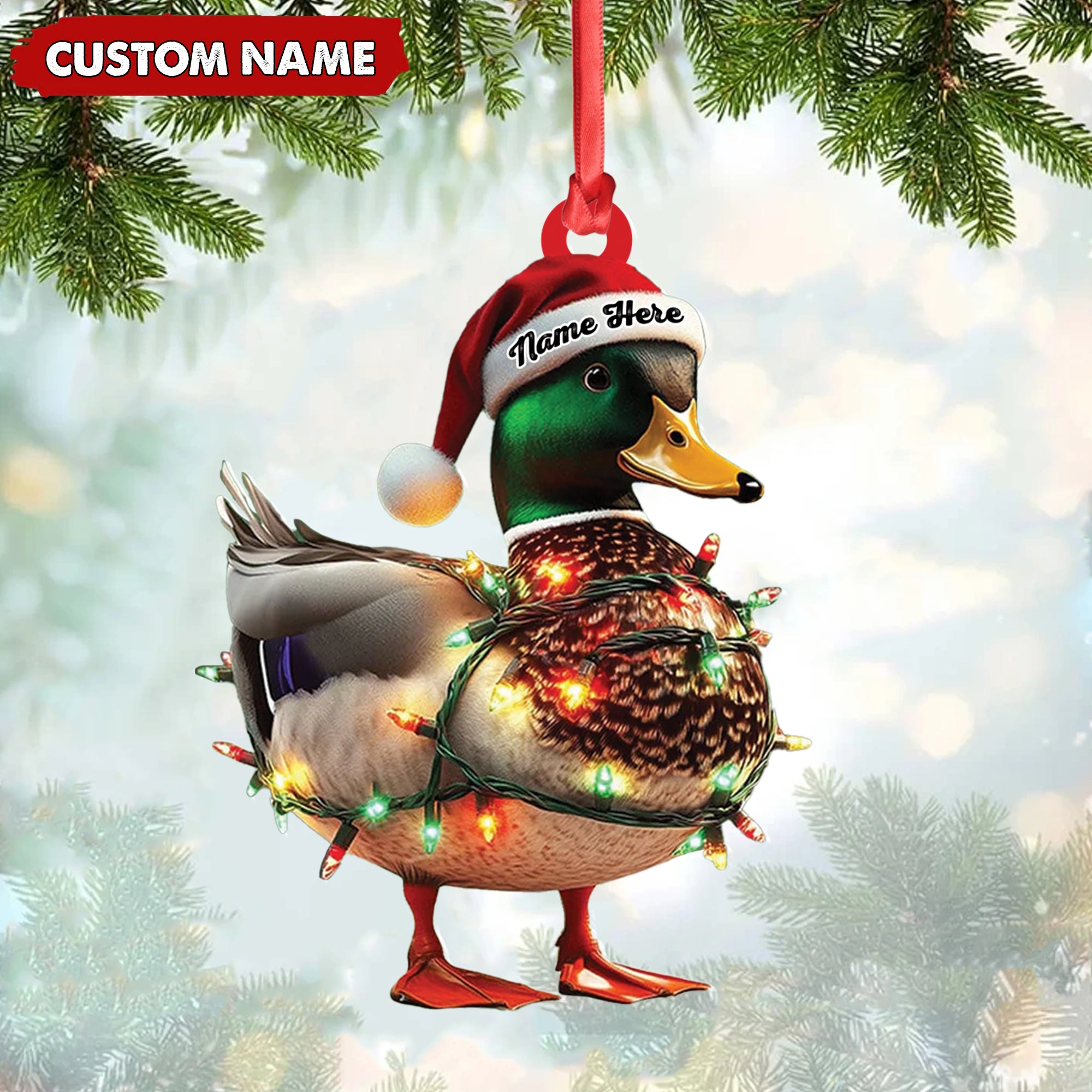 Personalized Duck Acrylic Christmas Ornament – Funny Custom Hunting Tree Decoration For Hunters