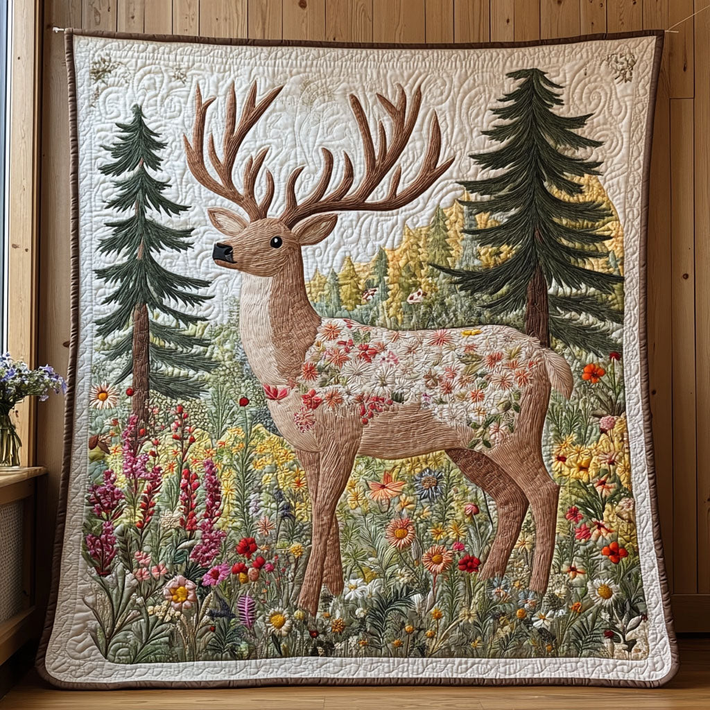 Blooming Deer Quilt Blanket