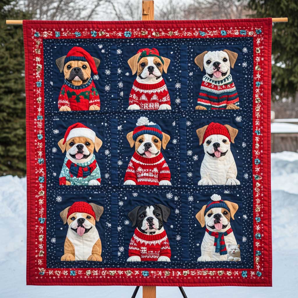 Bulldog Santa Quilt Blanket