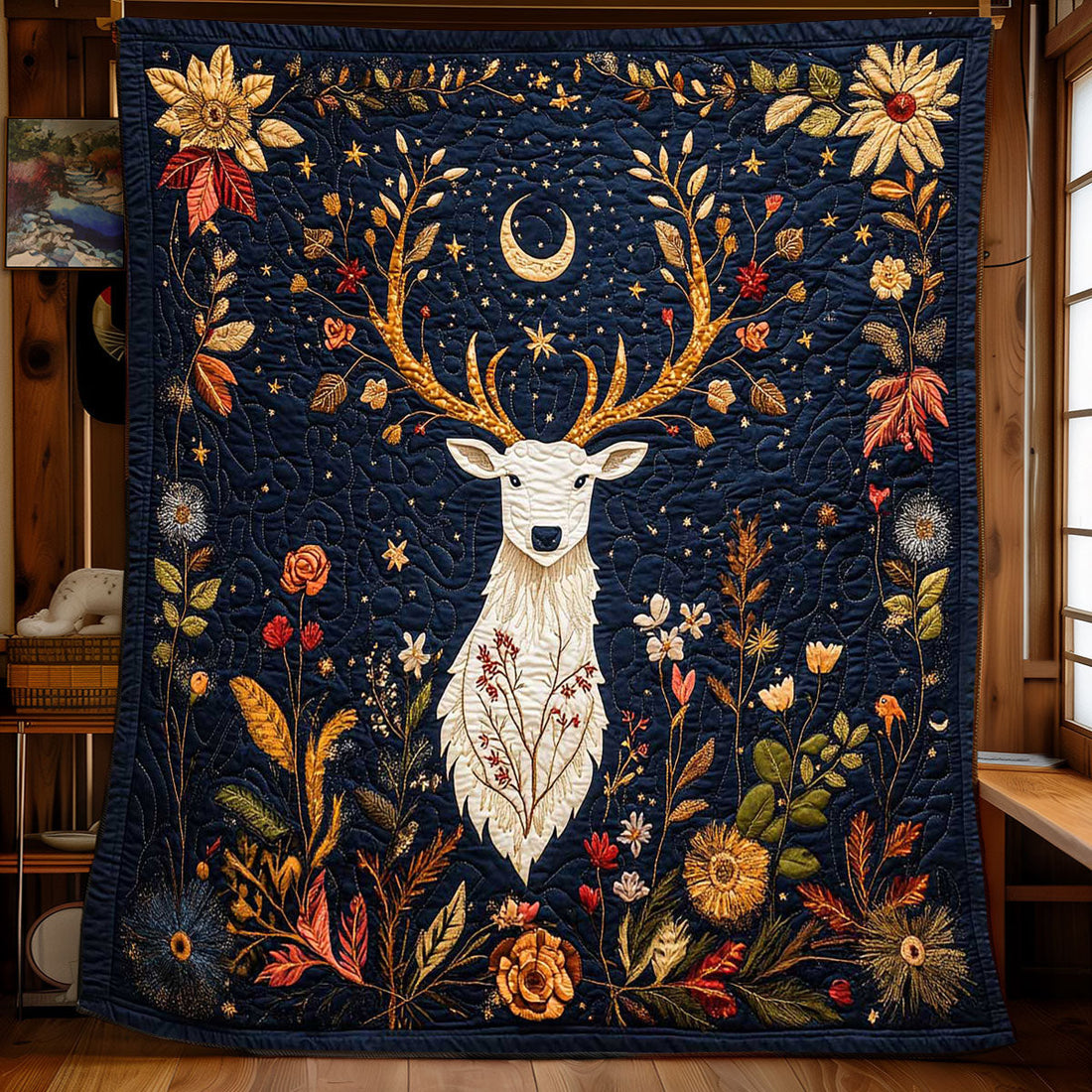Celestial Stag Spirit Quilt Blanket