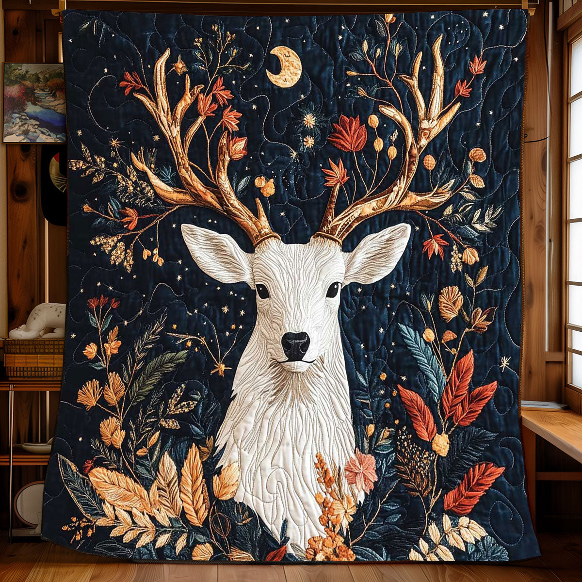 Majestic White Stag Quilt Blanket