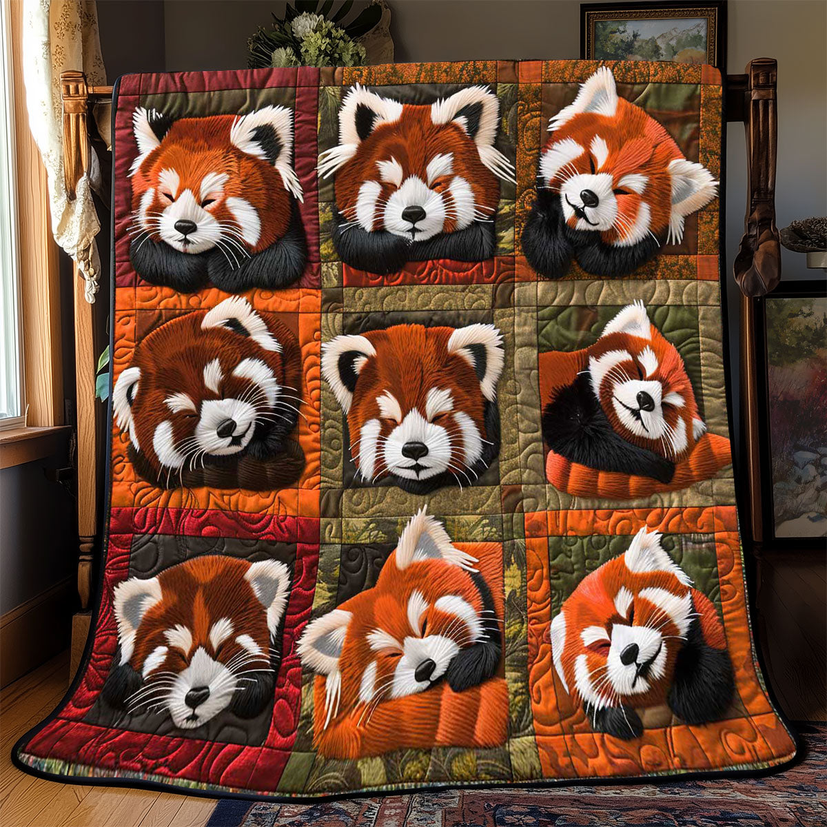 Red Panda Relaxing Quilt Blanket