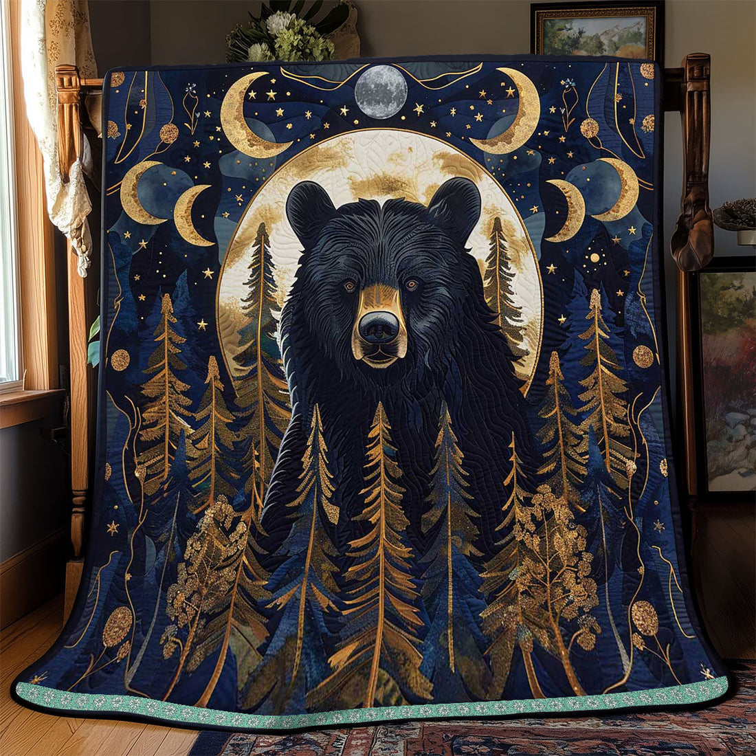 Full Moon Black Bear Quilt Blanket
