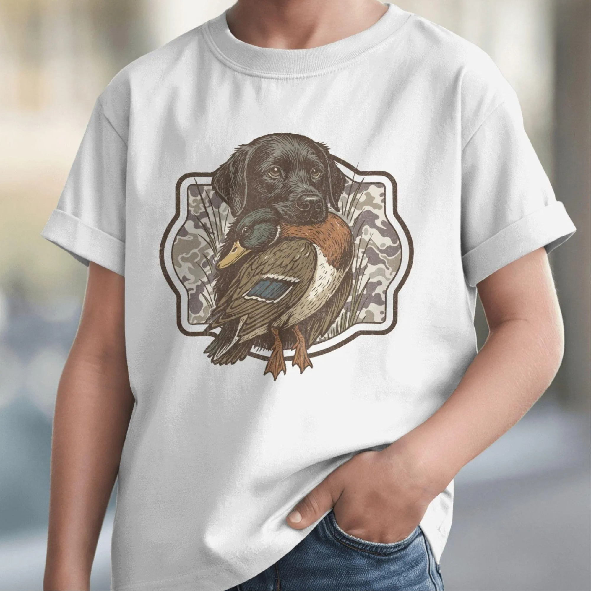 Black Lab Duck Hunting Duck Hunting Dog Shirt – Camo Labrador Retriever Vintage Tee - Waterfowl Hunting Shirt