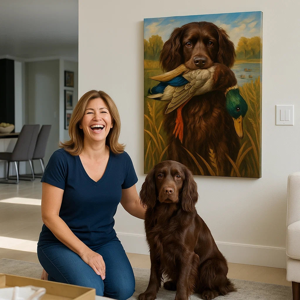 Personalized Hunting Dog Canvas – Custom Golden Retriever Dog Wall Art With Duck